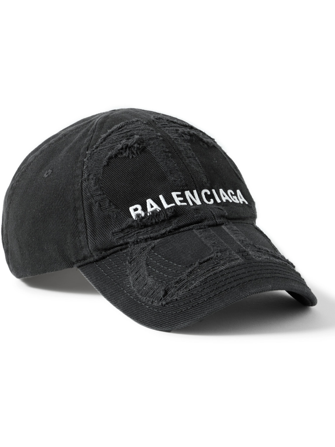 Balenciaga Distressed Cotton Baseball Cap In Black,white | ModeSens