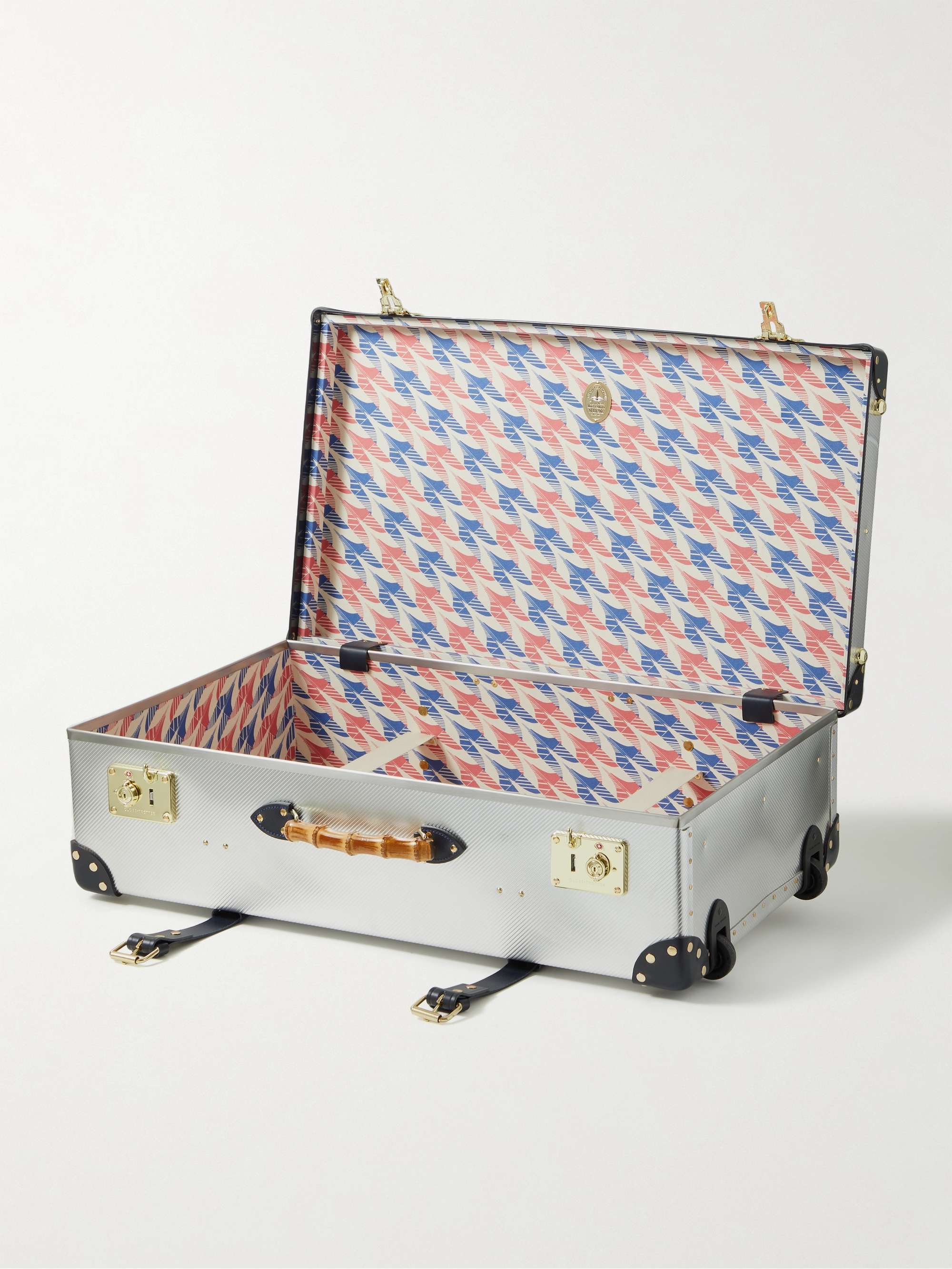 CASABLANCA + Globe-Trotter Large Check-In Leather- and Bamboo-Trimmed Aluminium Suitcase