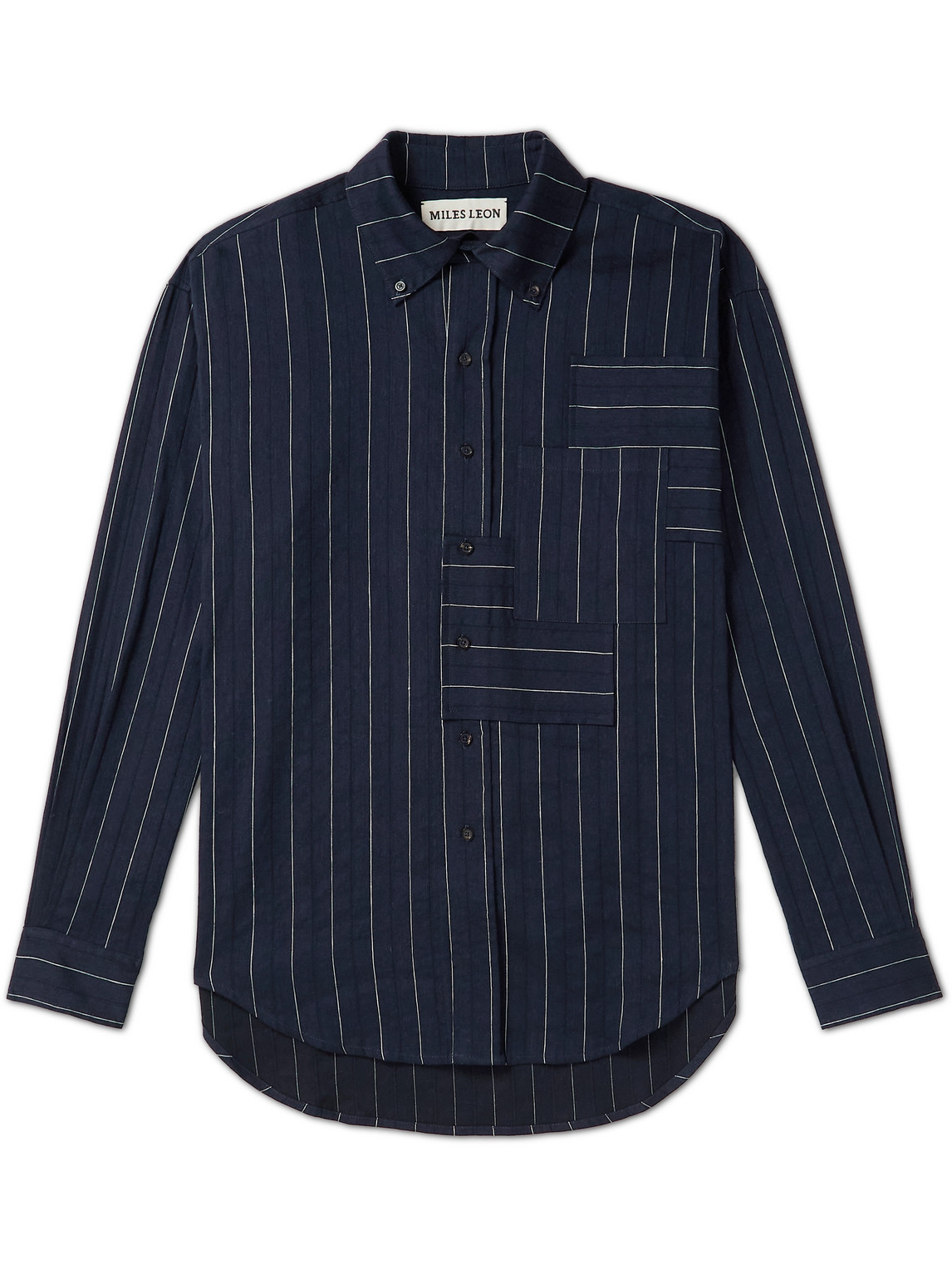 Miles Leon Zen Striped Wool, Linen And Cotton-blend Shirt In Blue