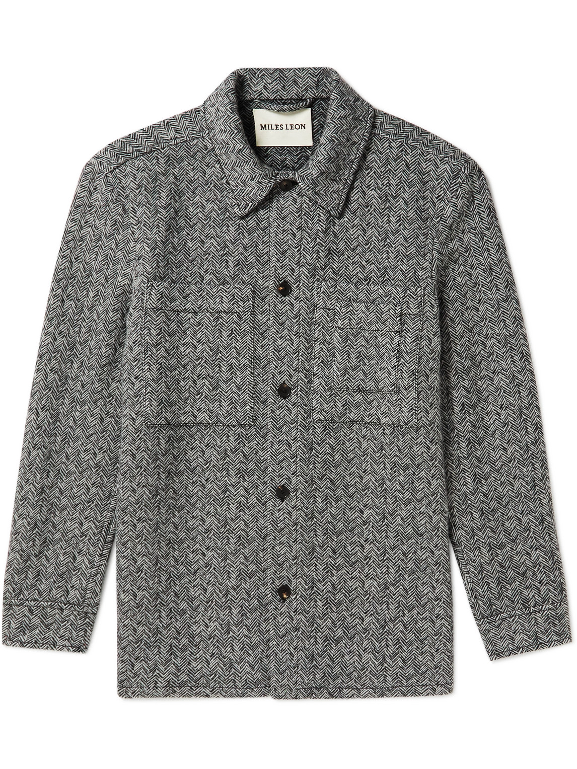 Miles Leon Herringbone Wool And Cashmere-blend Overshirt In Gray
