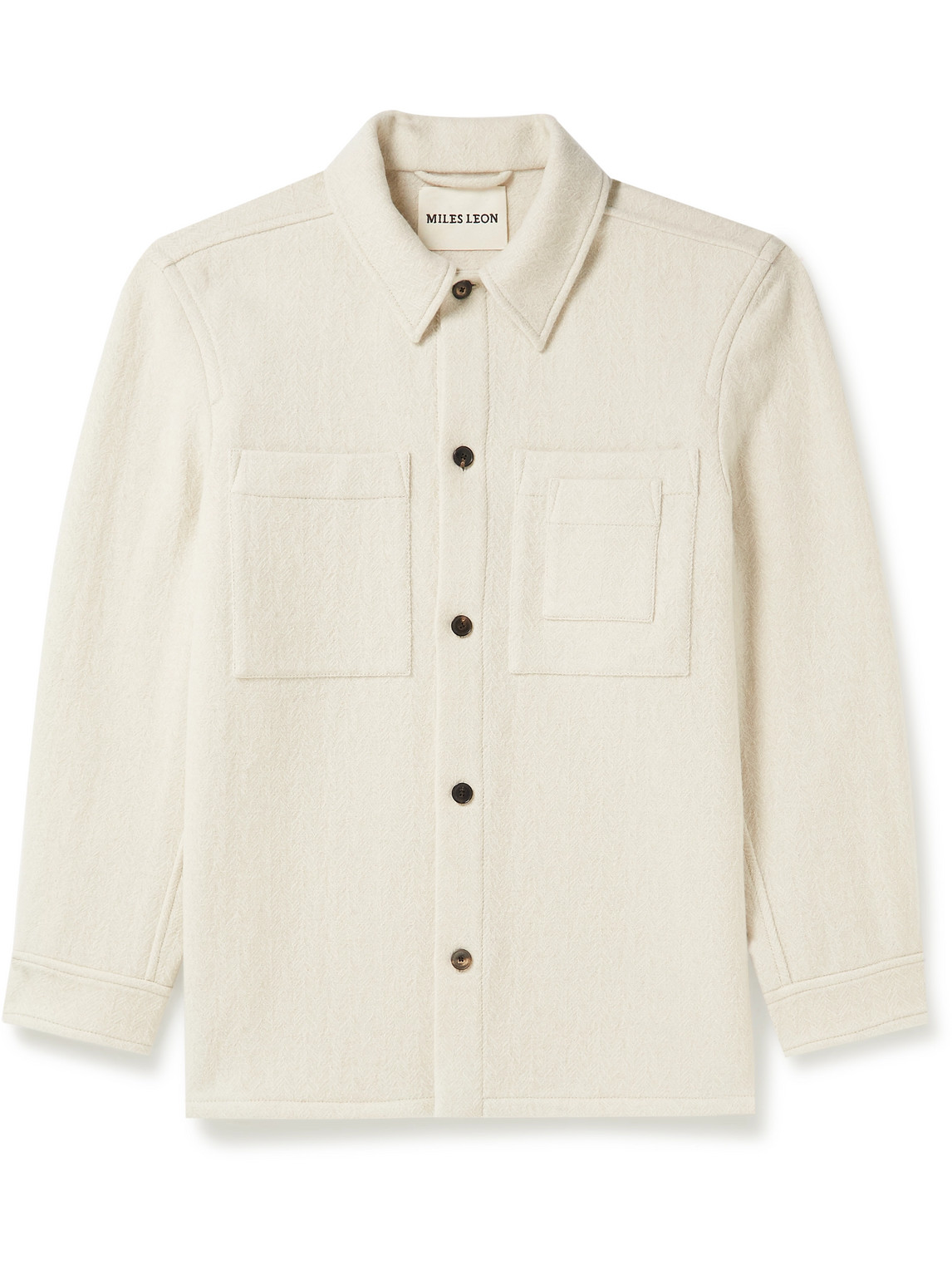 Miles Leon Herringbone Wool And Cashmere-blend Overshirt In Neutrals