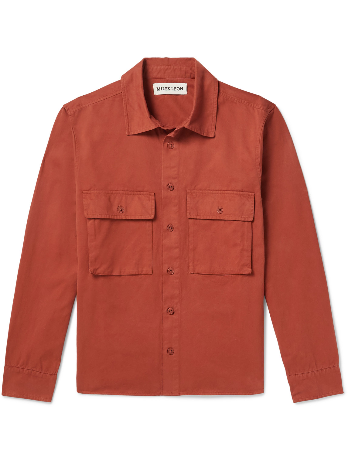 Miles Leon Bellow Garment-dyed Cotton-twill Shirt In Red