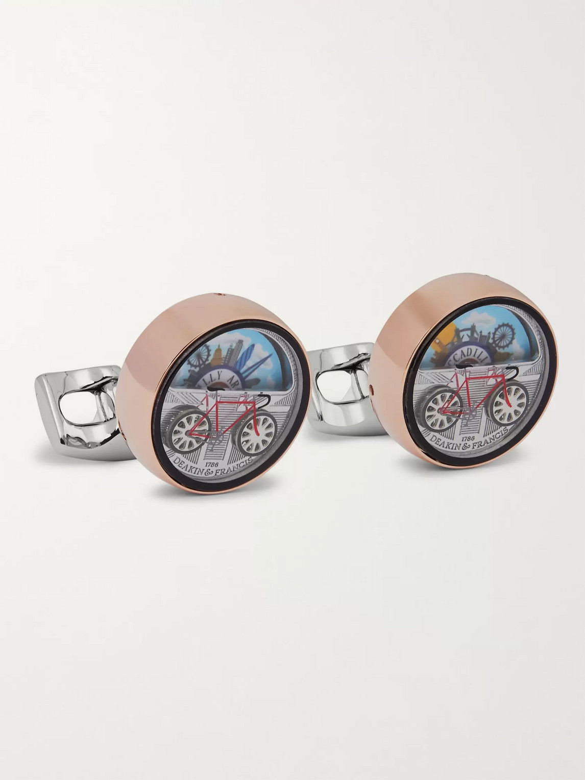 DEAKIN & FRANCIS MOVING LONDON SCENE ROSE GOLD AND SILVER-TONE CUFFLINKS