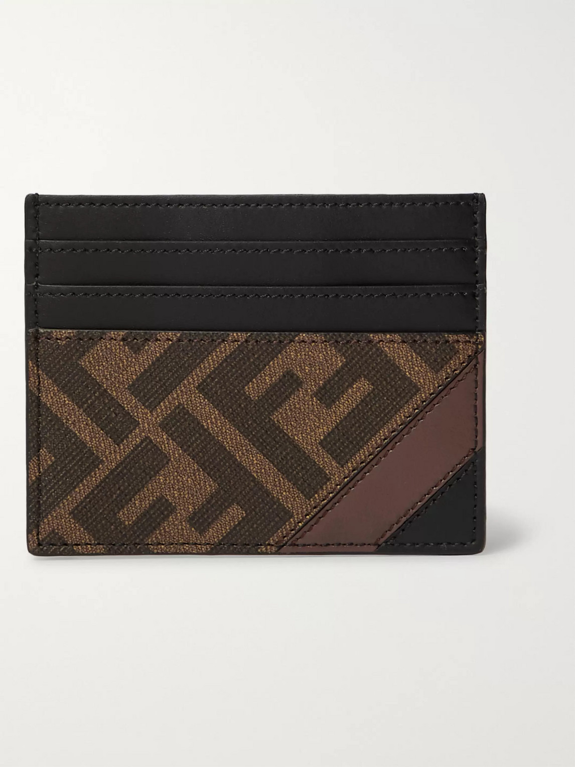 Fendi Logo-print Coated-canvas And Leather Cardholder In Brown