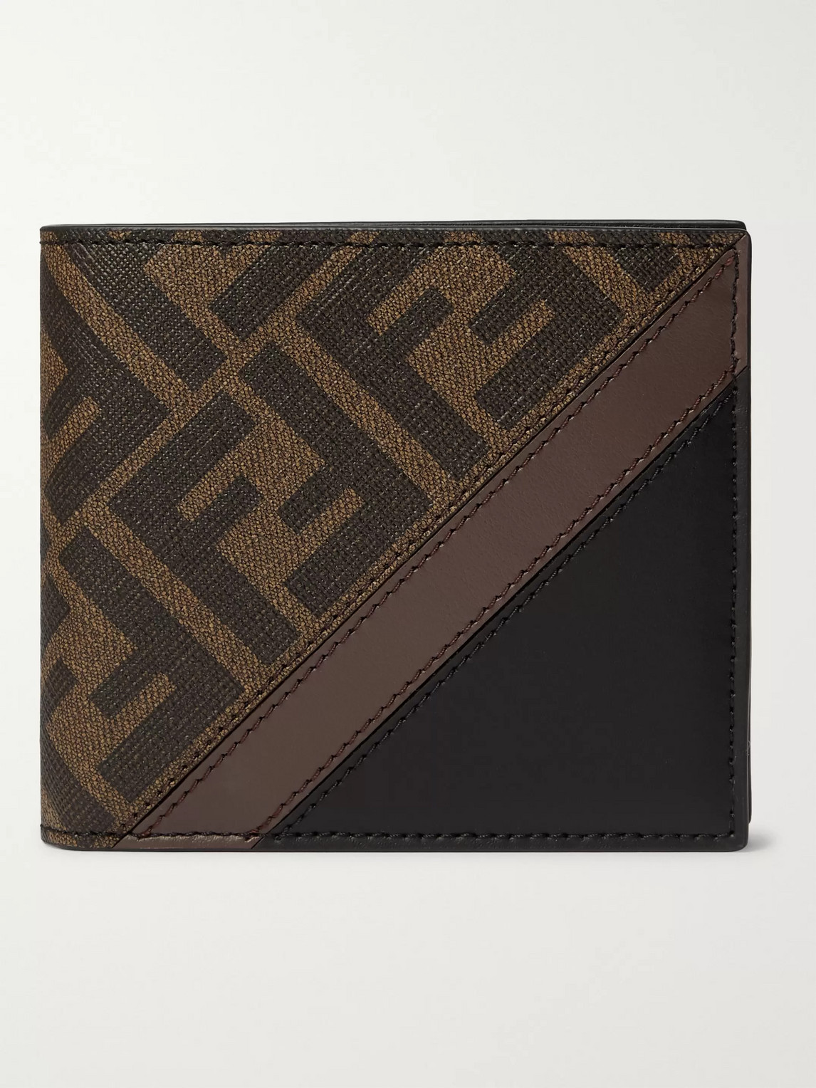 Fendi Logo-print Coated-canvas And Leather Billfold Wallet In Brown