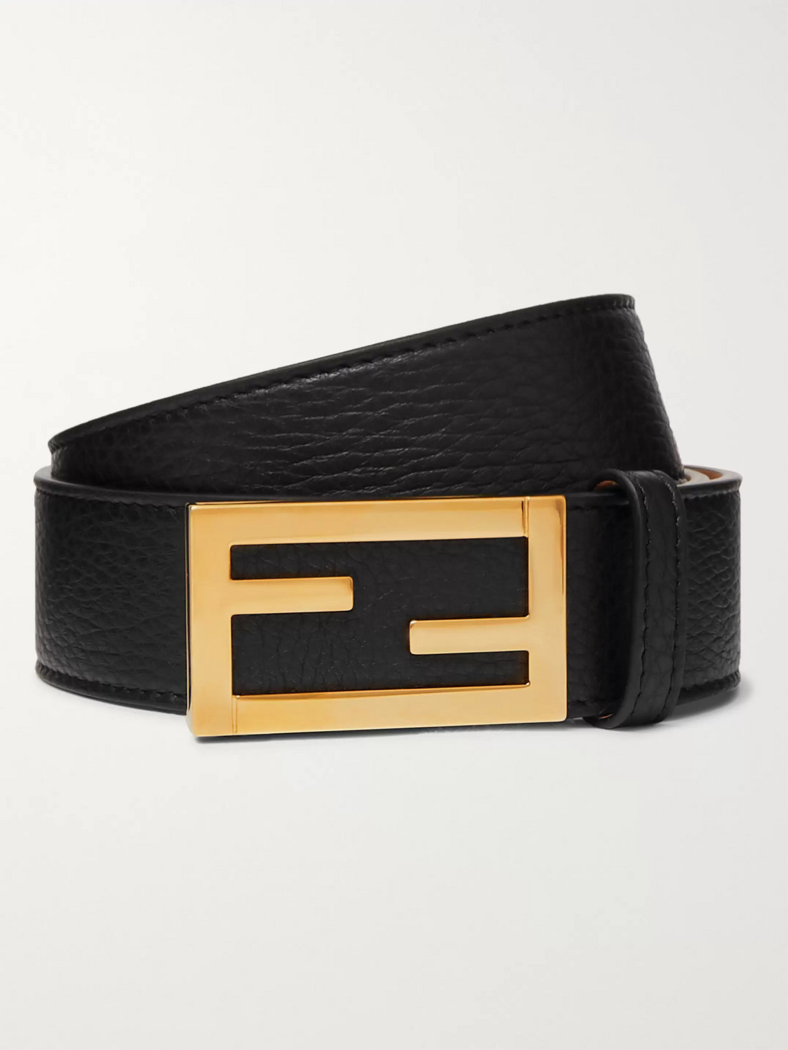Fendi 3.5cm Black Full-grain Leather Belt