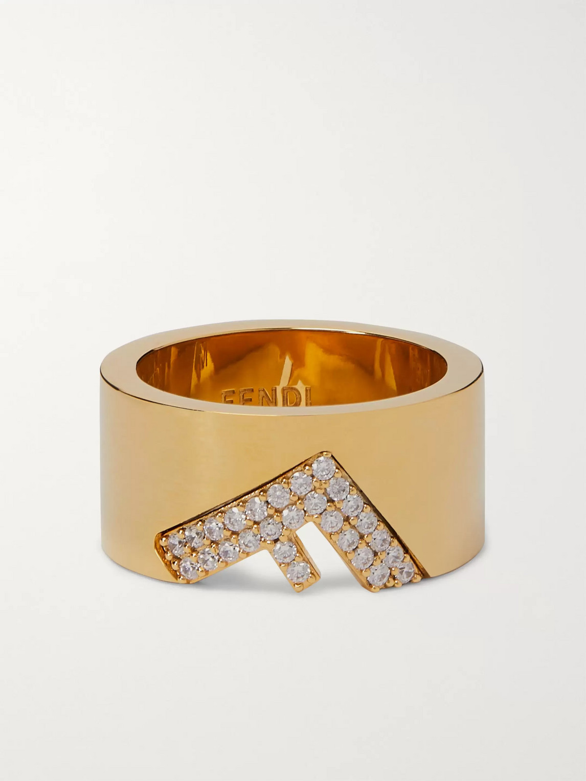 FENDI GOLD-TONE AND CRYSTAL RING