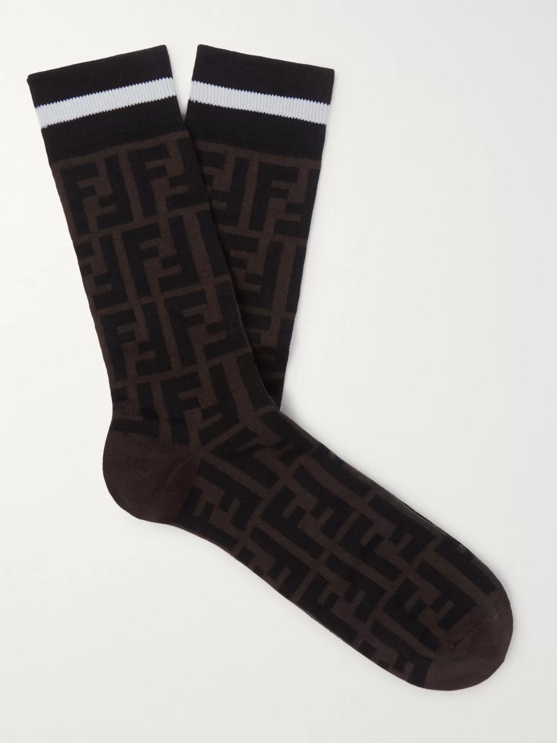 Fendi Logo-intarsia Cotton-blend Socks In Brown