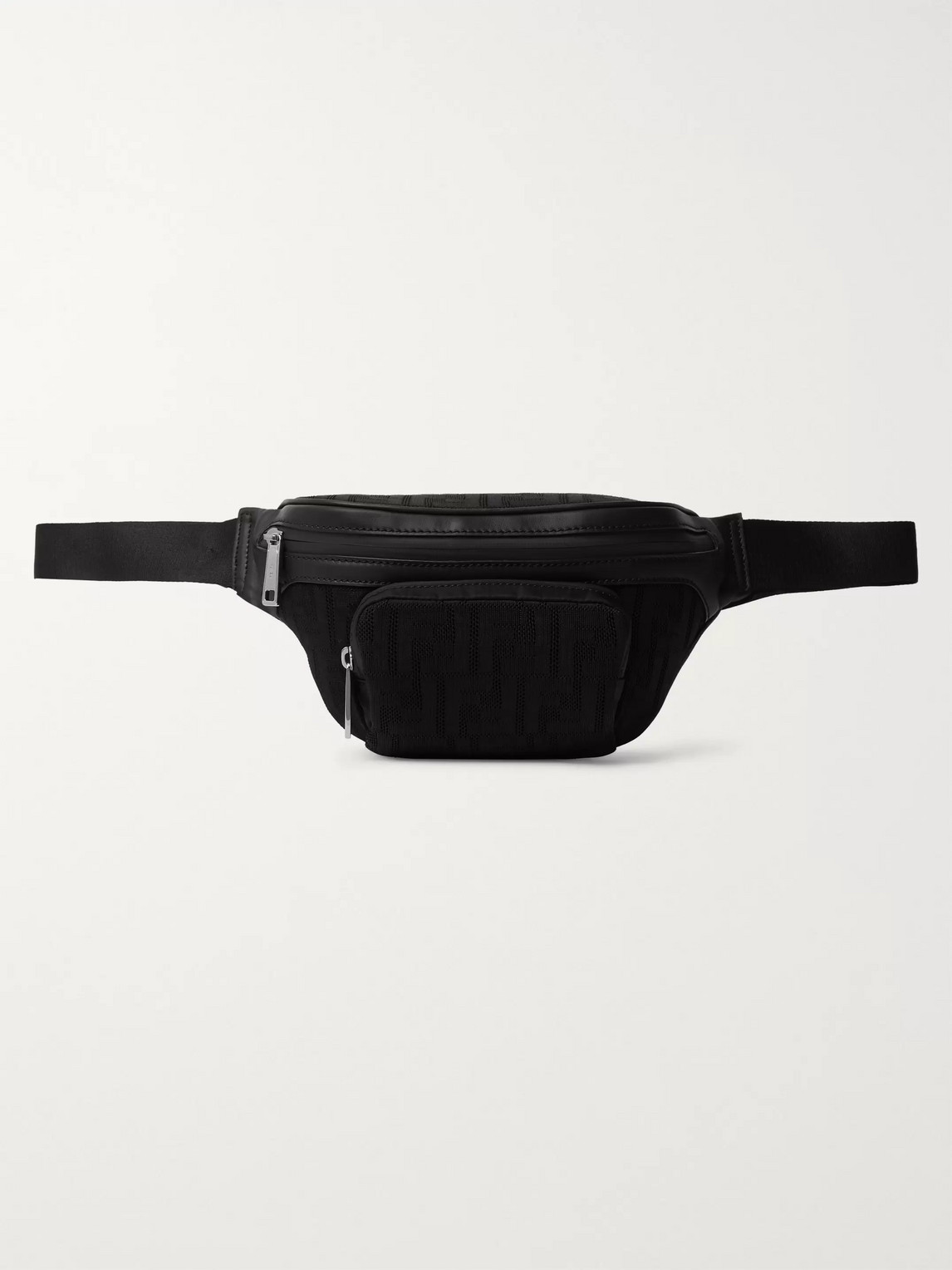 Fendi Leather-trimmed Logo-jacquard Mesh Belt Bag In Black