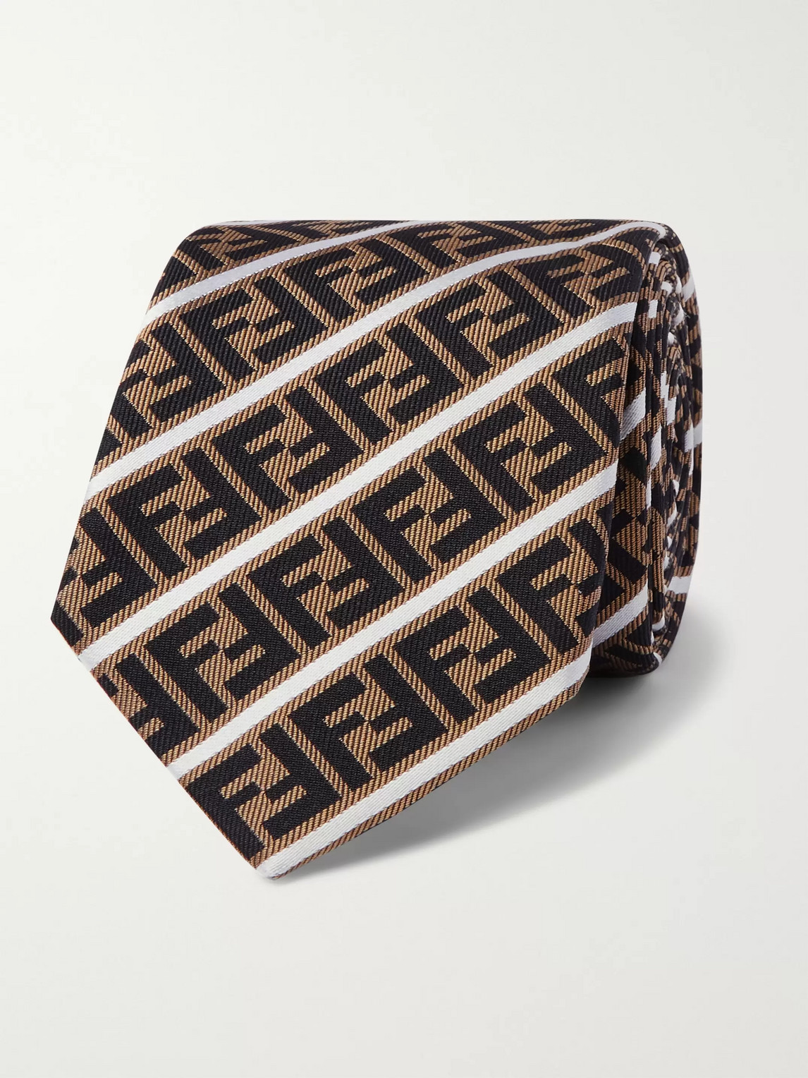 Fendi 6.5cm Logo-jacquard Silk Tie In Brown
