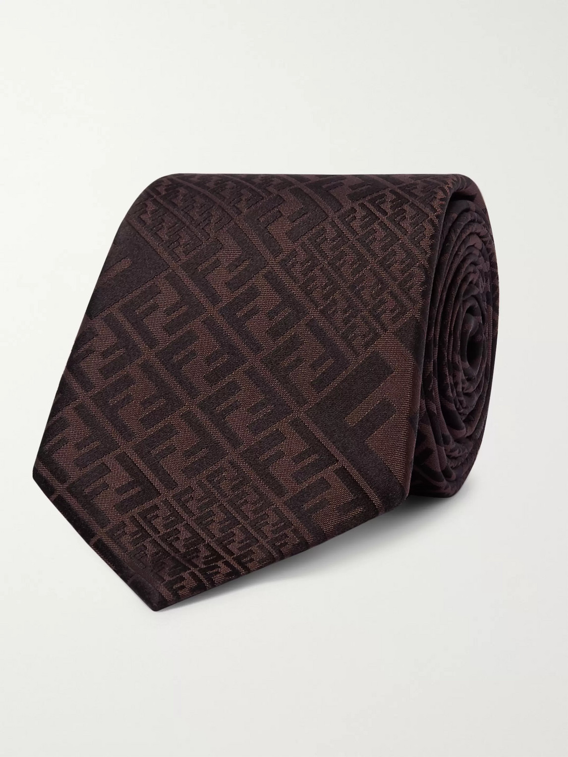 Fendi 8cm Logo-jacquard Silk Tie In Brown