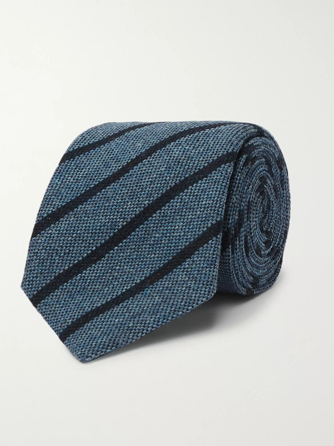 Anderson & Sheppard 9cm Striped Wool And Silk-blend Tie In Blue