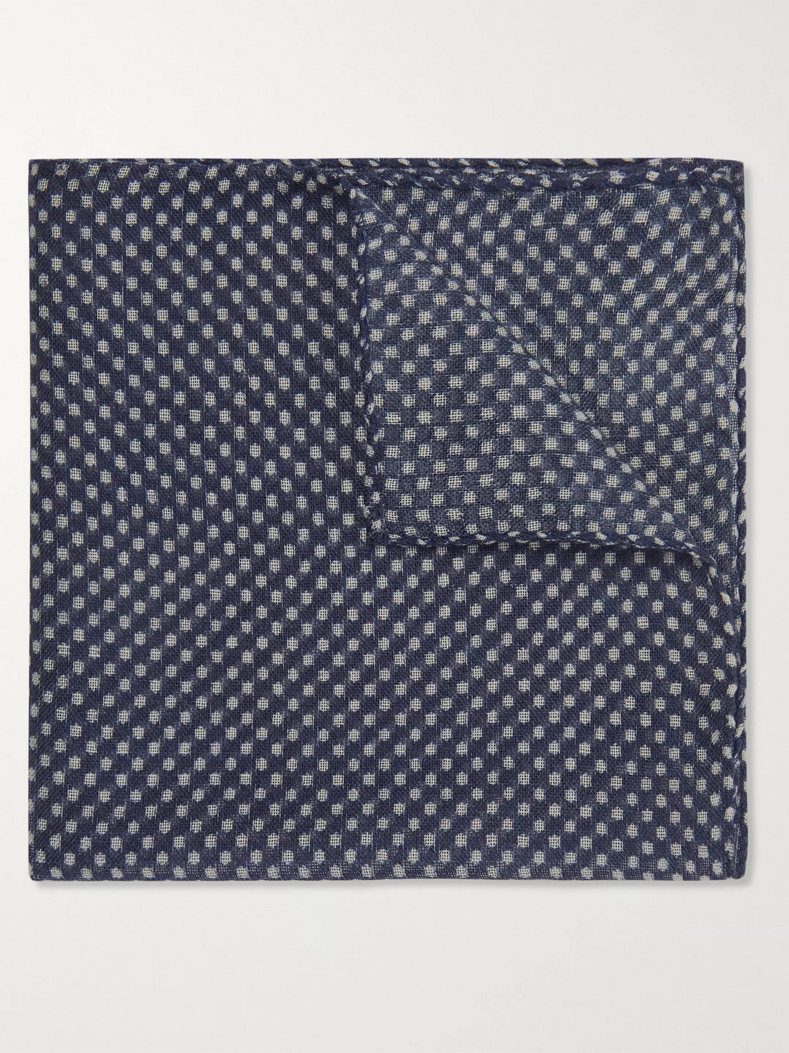 Anderson & Sheppard Polka-dot Wool And Silk-blend Pocket Square In Blue