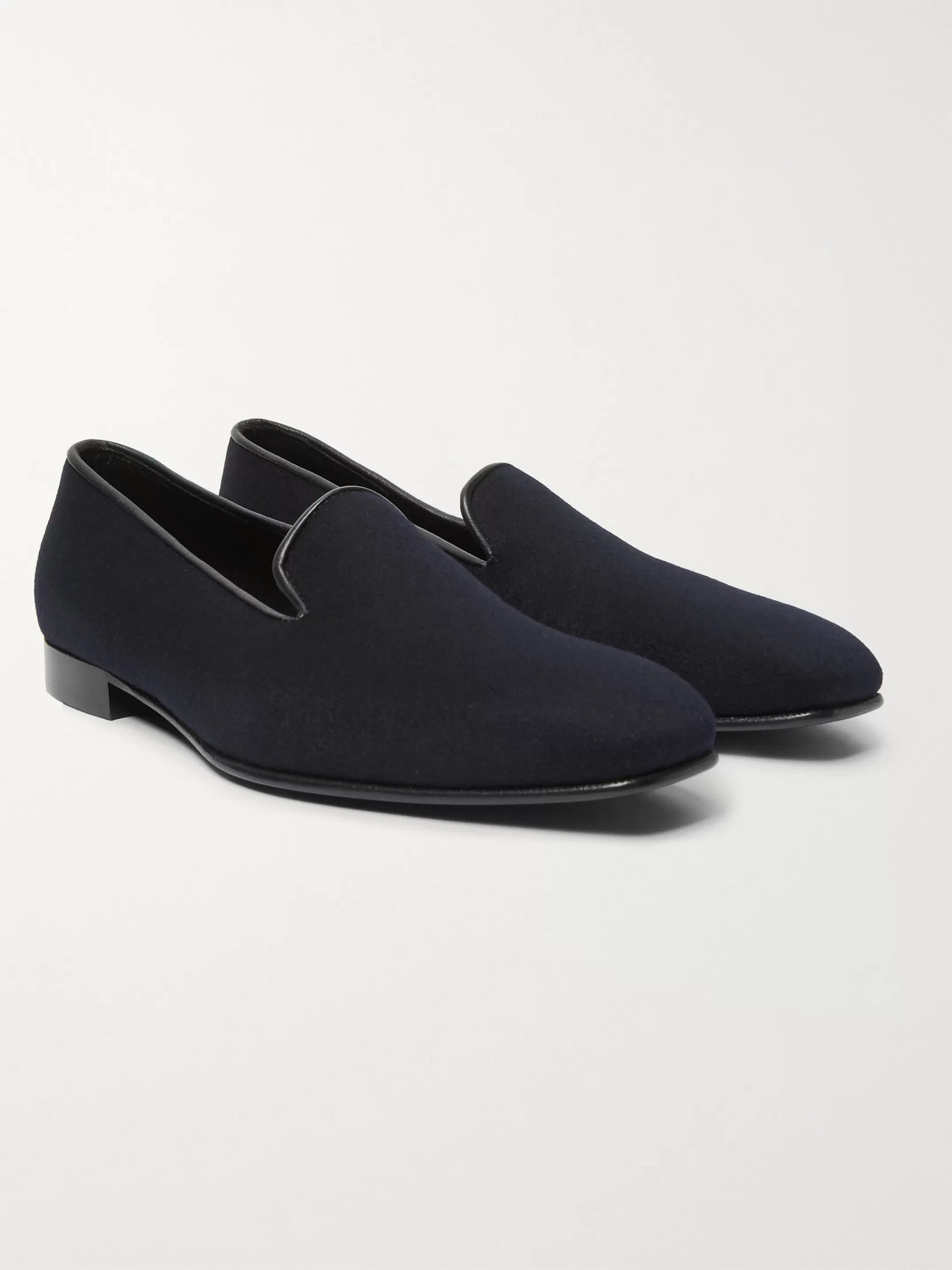 Anderson & Sheppard George Cleverley Leather-trimmed Cashmere Slippers In Blue