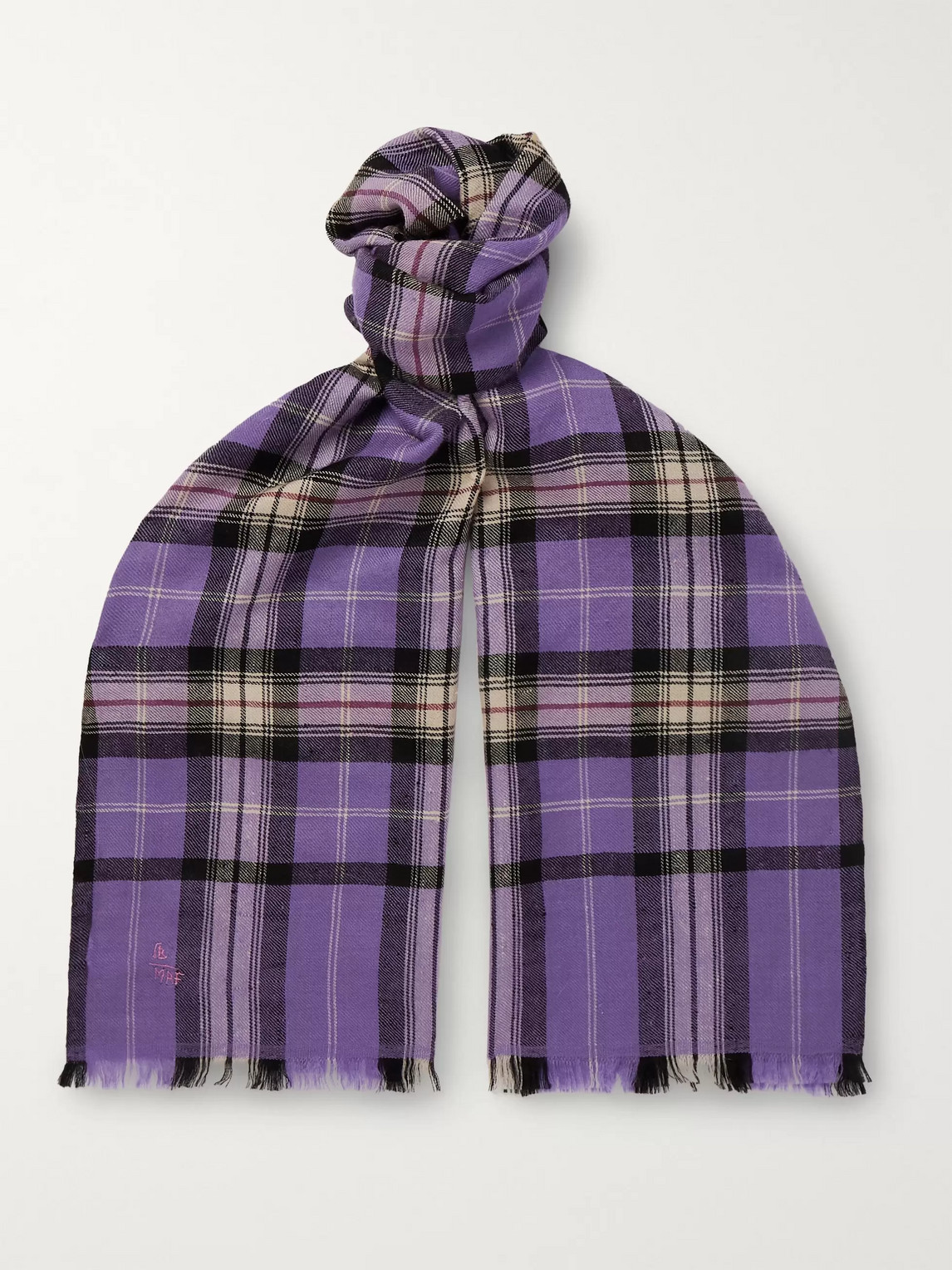 Anderson & Sheppard Camoshita Fringed Checked Cashmere Scarf In Purple