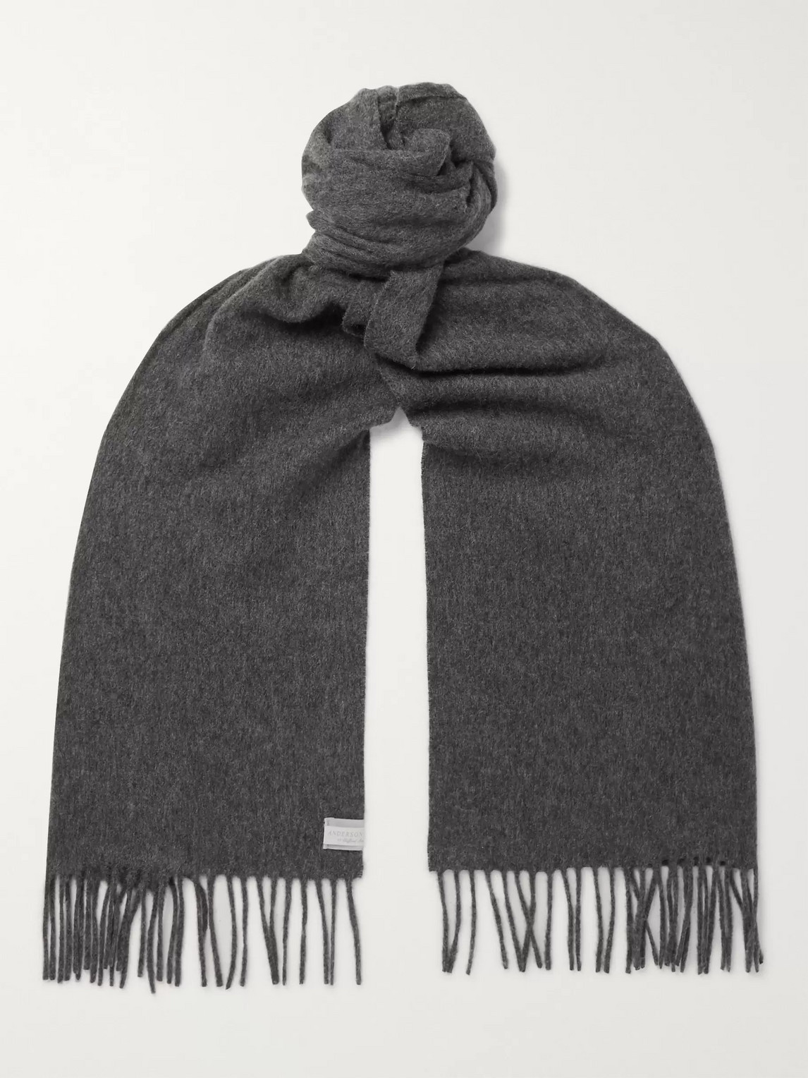 Anderson & Sheppard Fringed Cashmere Scarf In Grey