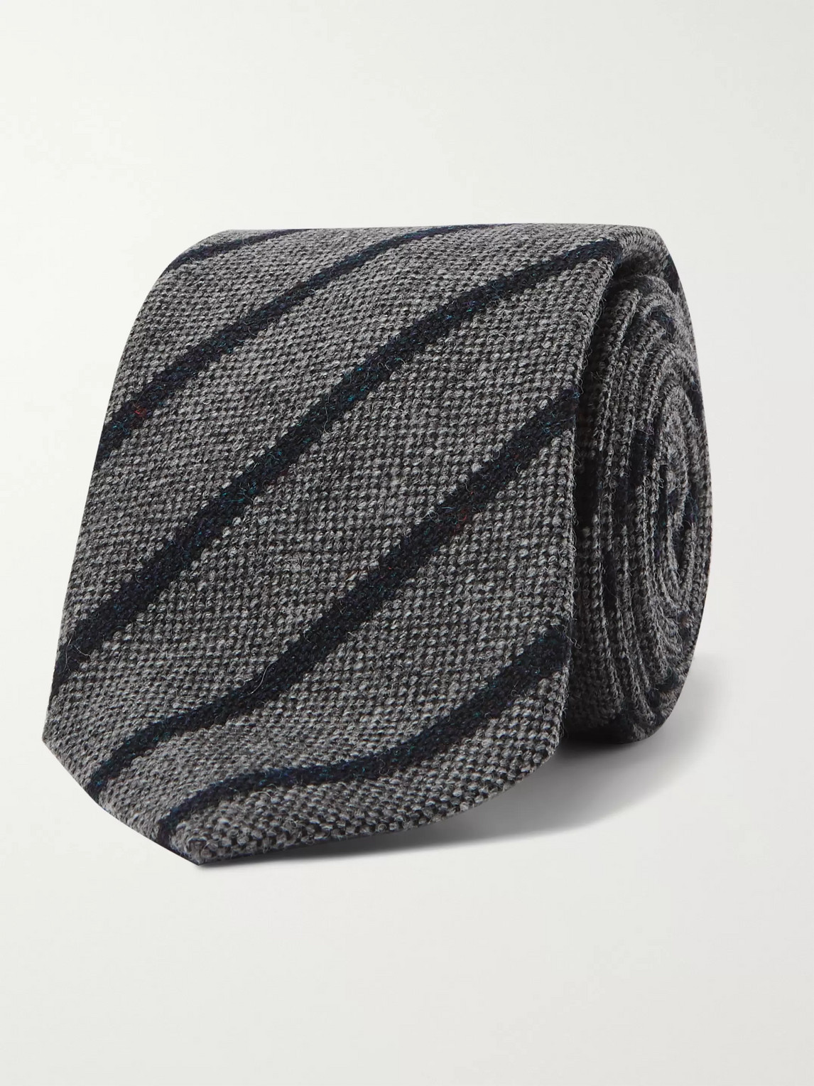 Anderson & Sheppard 9cm Striped Wool And Silk-blend Tie In Gray