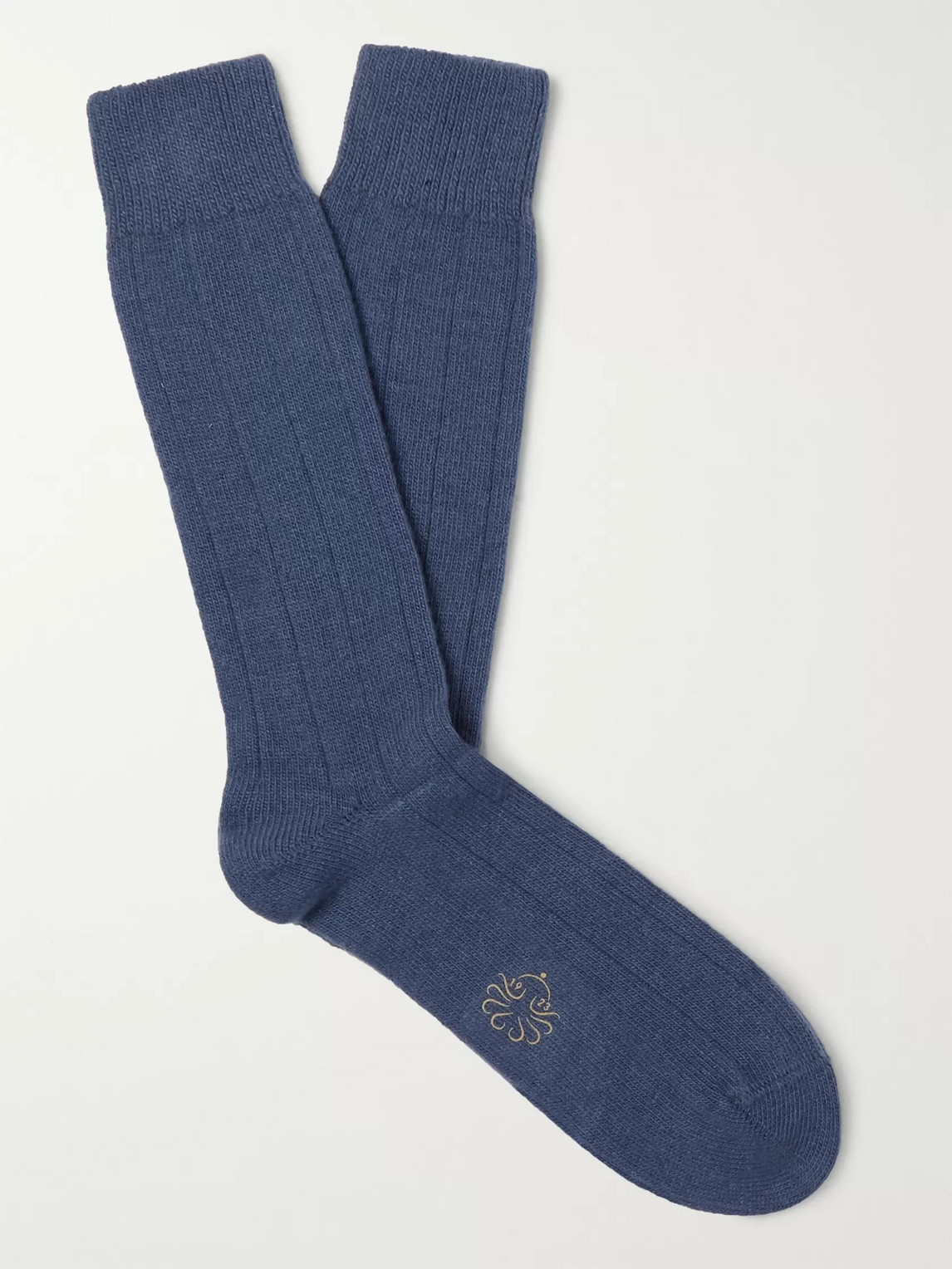 Anderson & Sheppard Ribbed Merino Wool-blend Socks In Blue