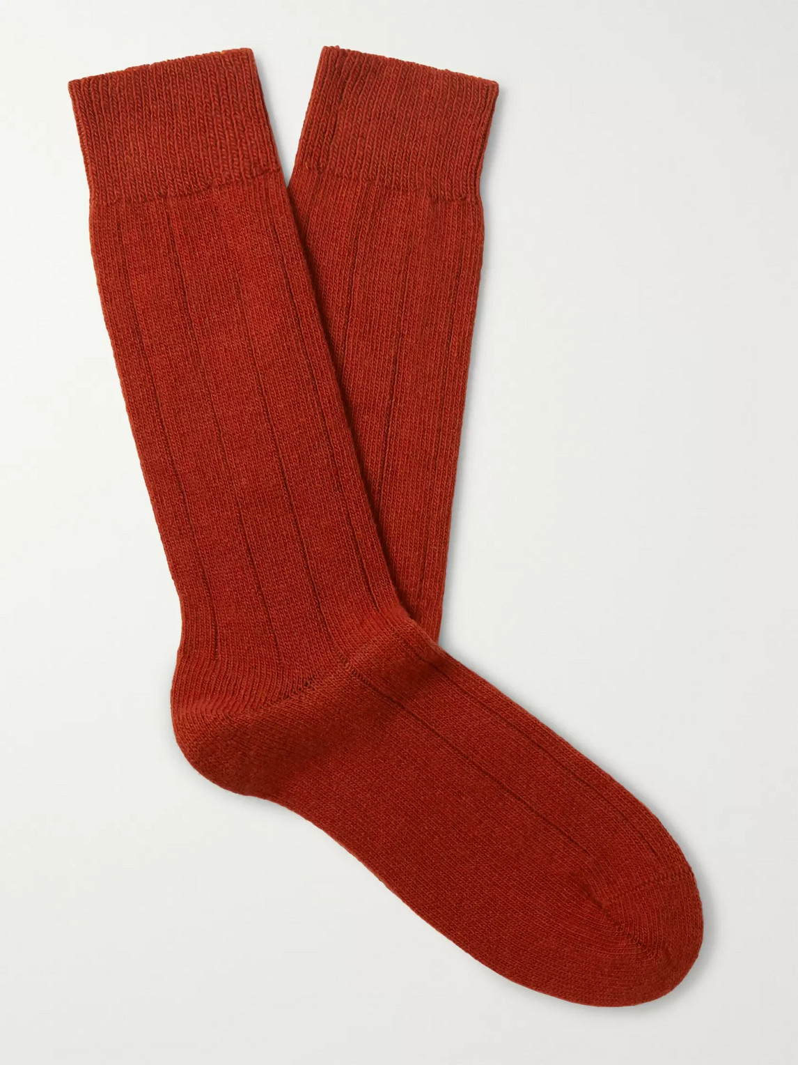 Anderson & Sheppard Mélange Merino Wool-blend Socks In Orange