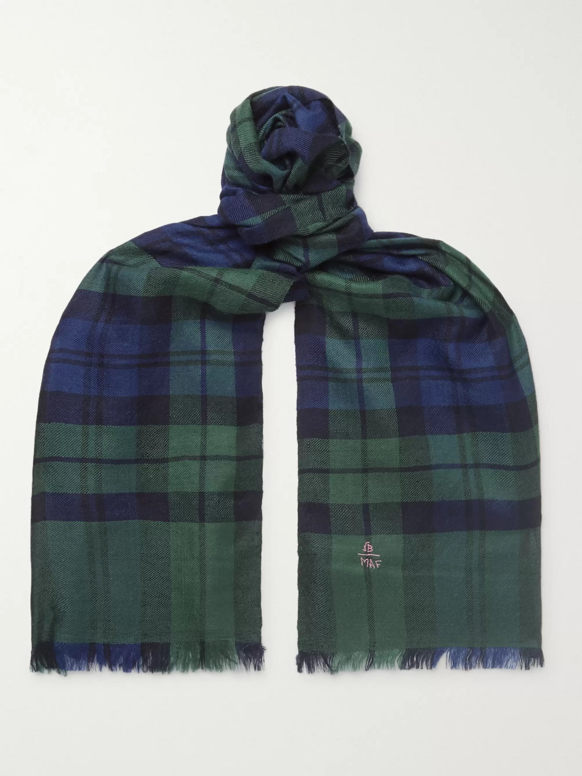 Anderson & Sheppard Camoshita Fringed Checked Cashmere Scarf In Green