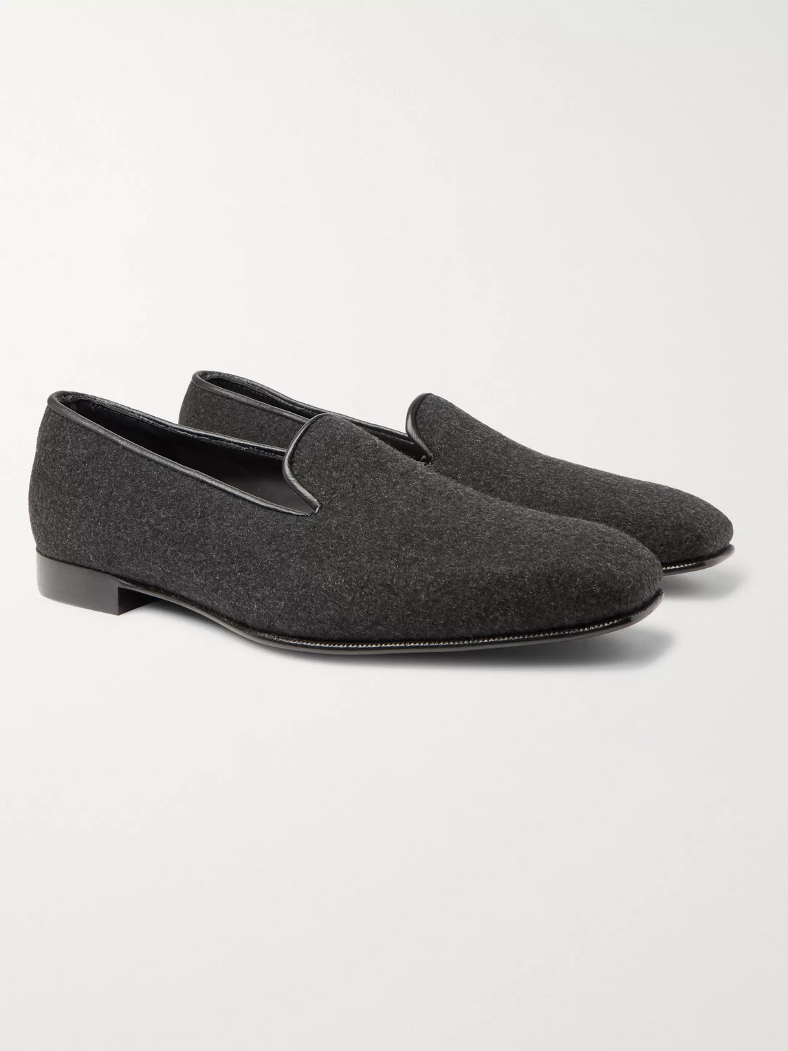 Anderson & Sheppard George Cleverley Leather-trimmed Cashmere Slippers In Grey