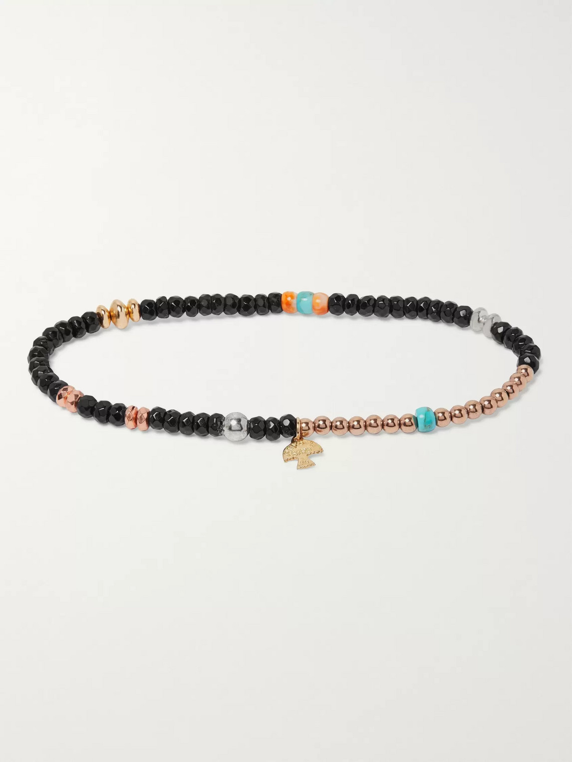 Peyote Bird Onyx, Turquoise, Oyster, Sterling Silver And Gold-fill Bracelet In Black
