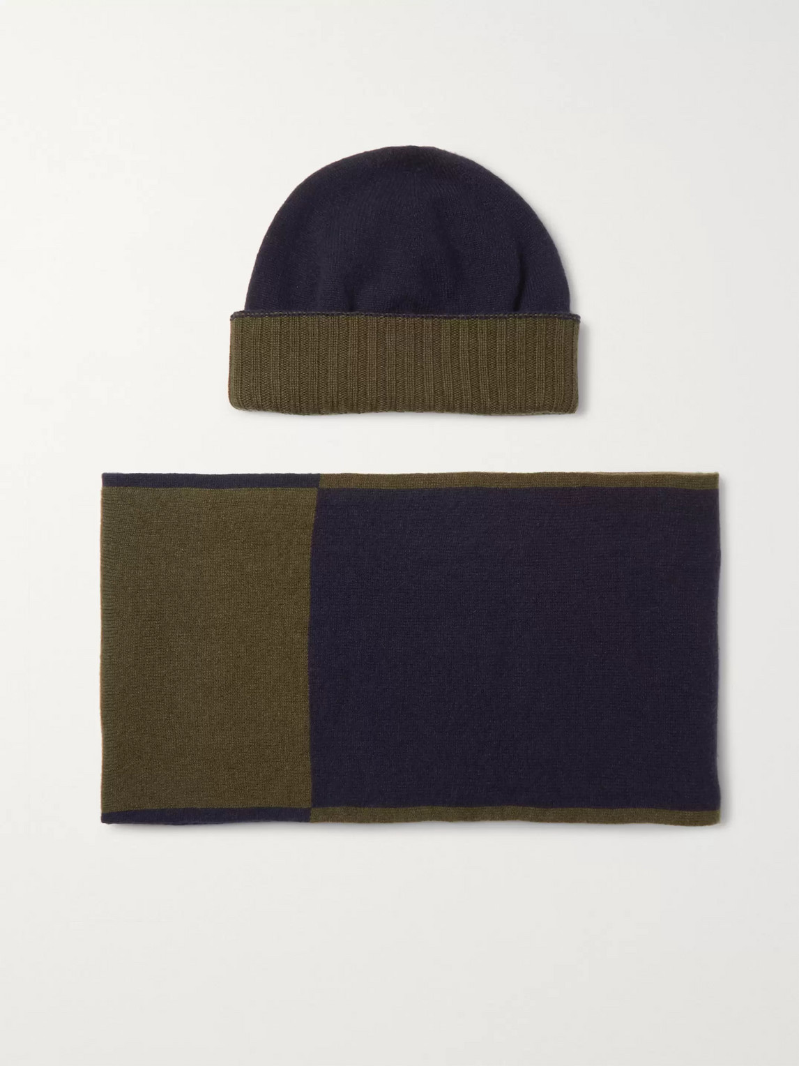 Johnstons Of Elgin Colour-block Cashmere Hat And Scarf Set In Blue
