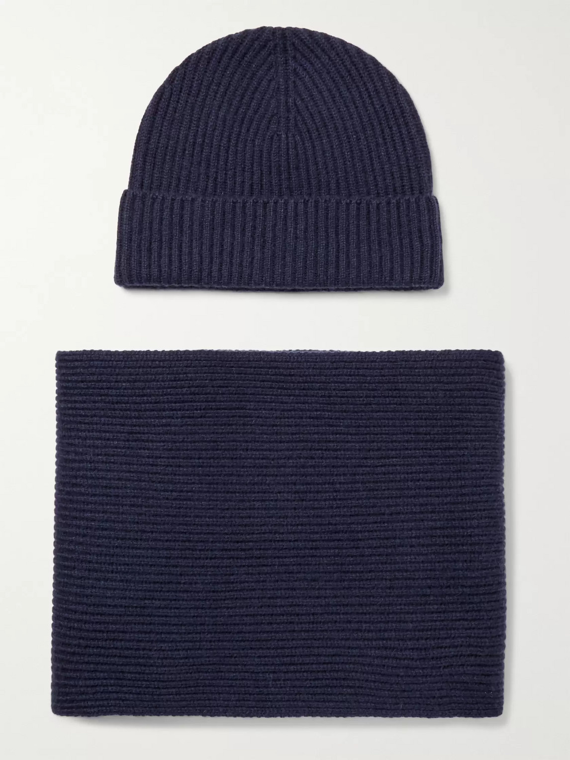 Johnstons Of Elgin Ribbed Cashmere Hat And Scarf Set In Blue