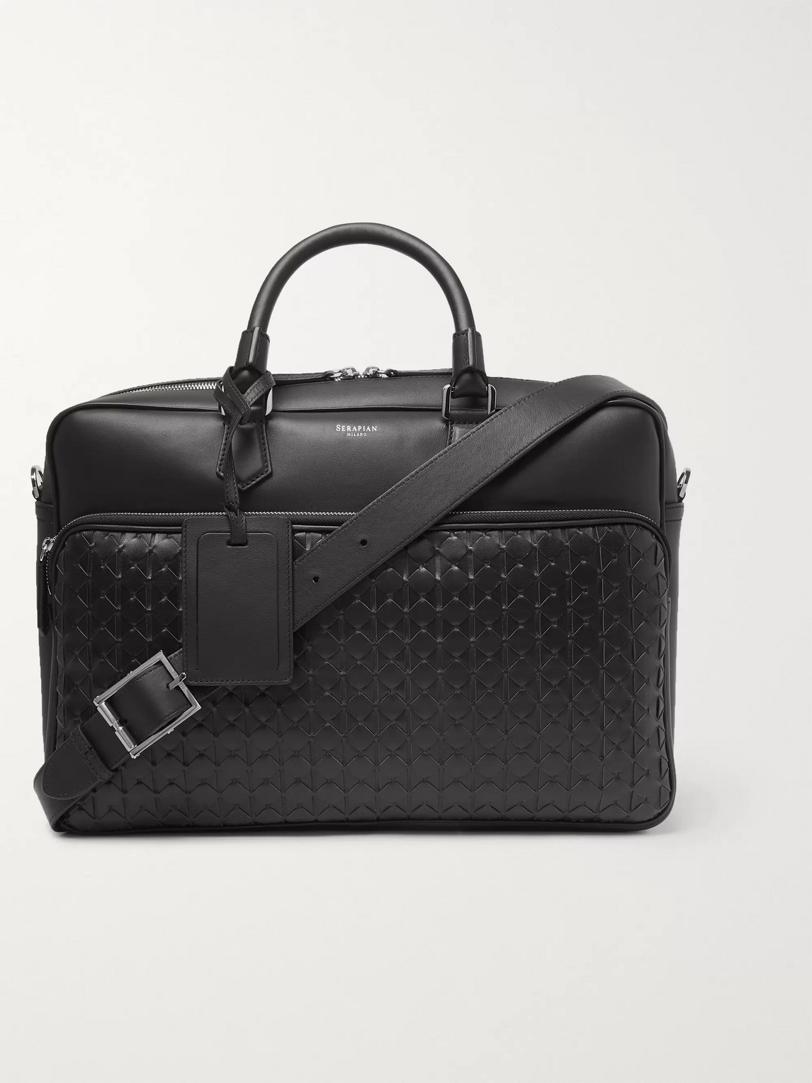 Serapian Woven Leather Briefcase In Black