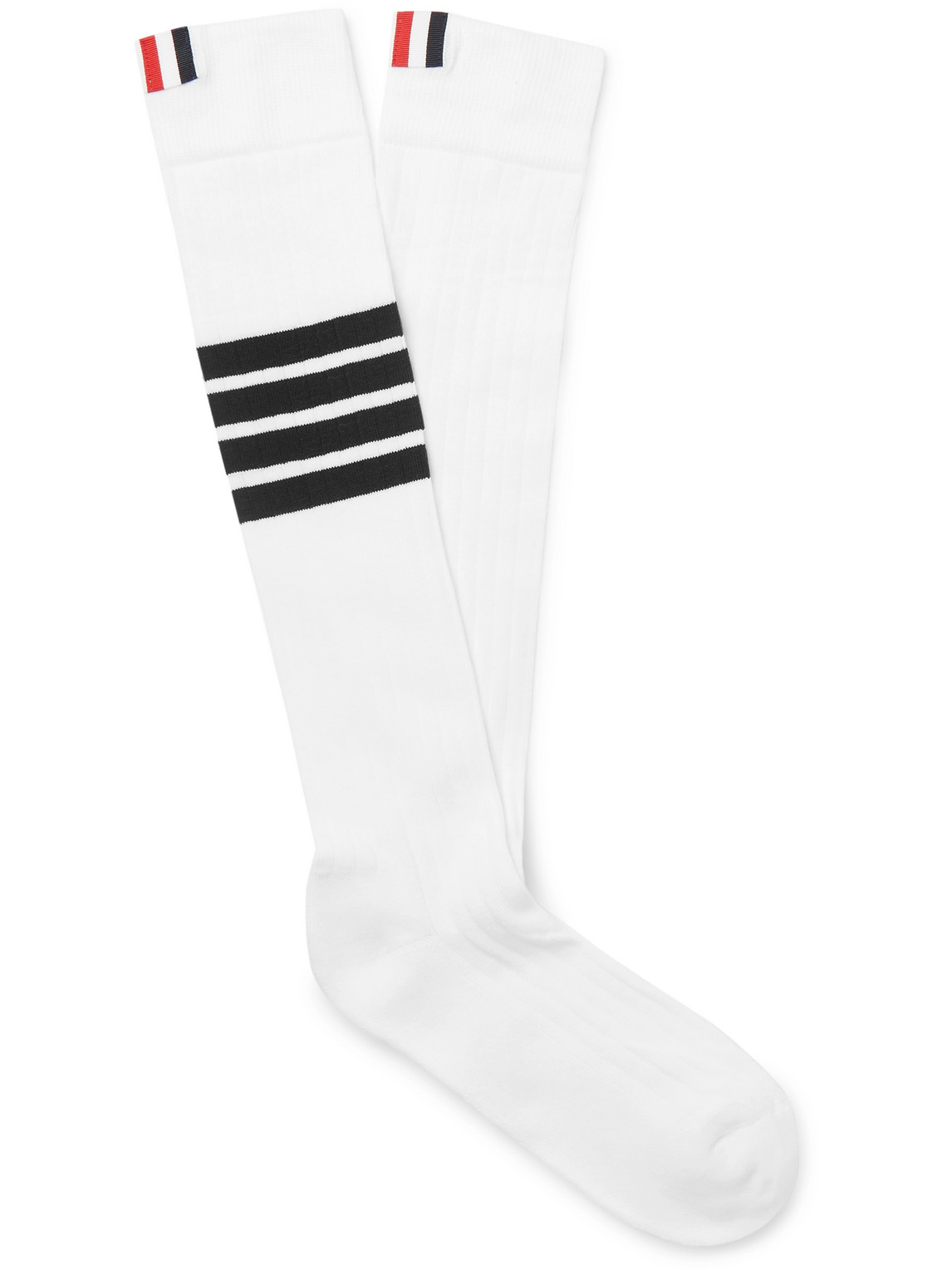 Thom Browne Striped Cotton Over-the-calf Socks In White