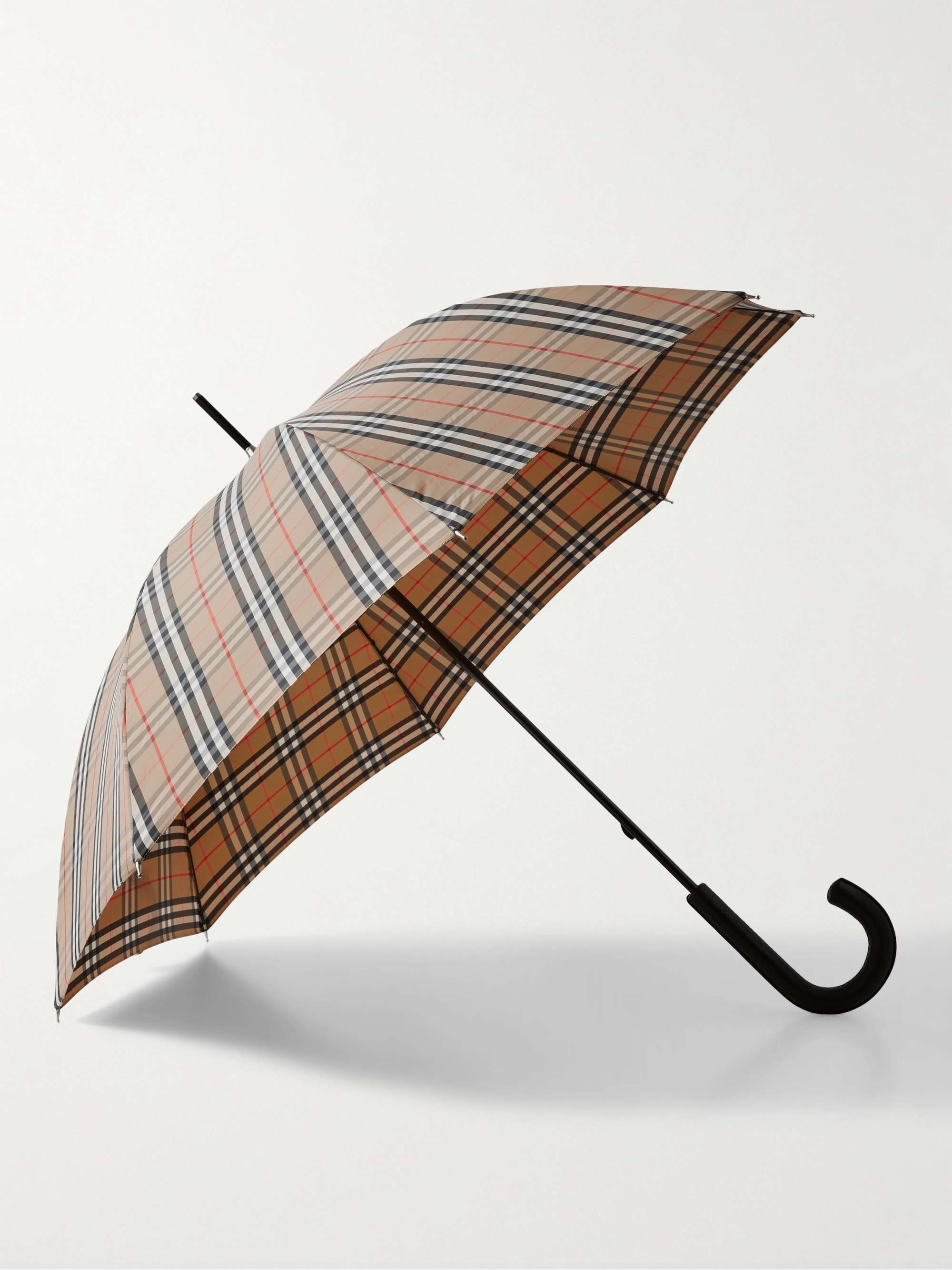 BURBERRY Checked Leather-Handle Umbrella
