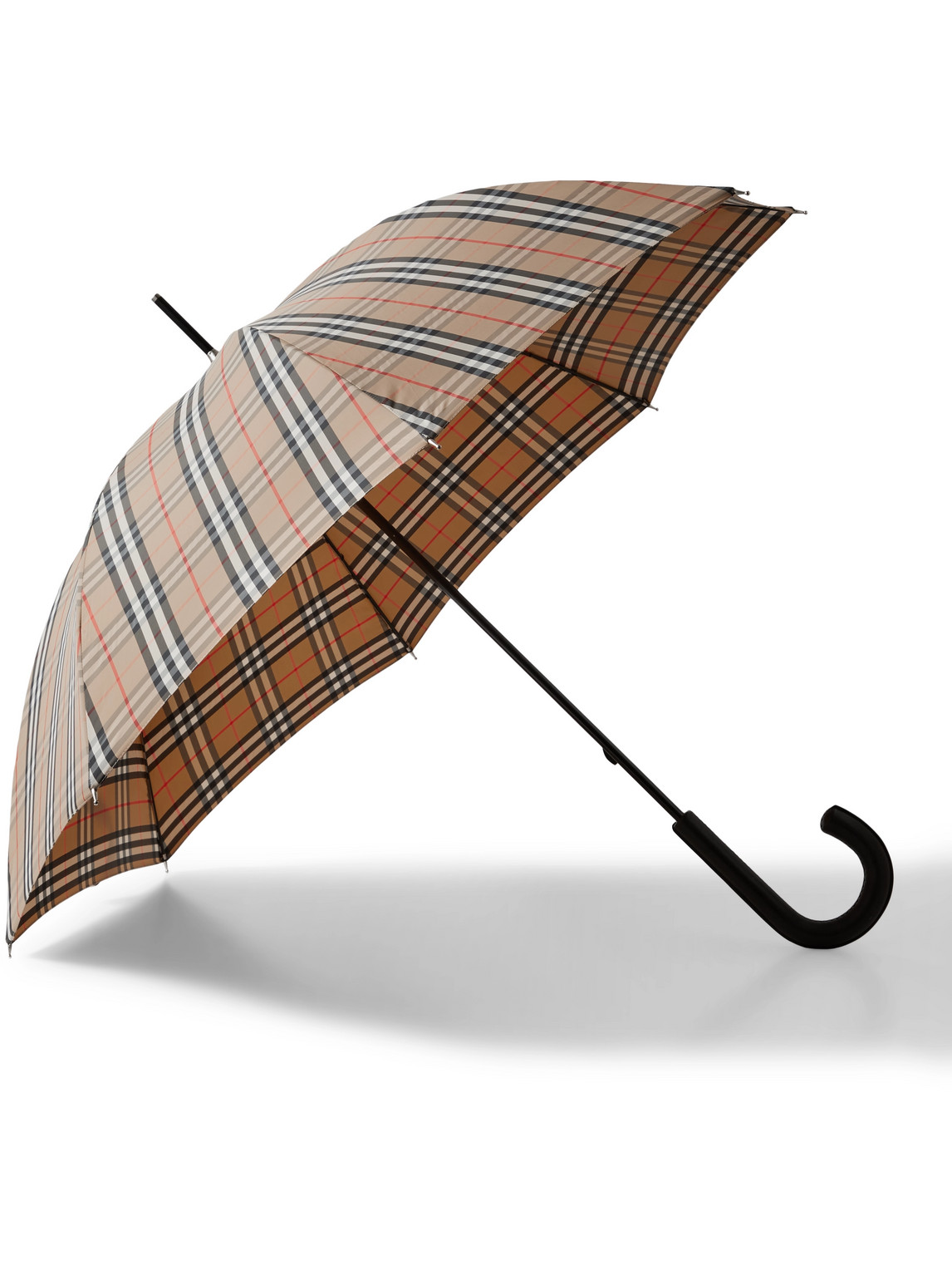 Burberry Checked Leather-handle Umbrella In Brown