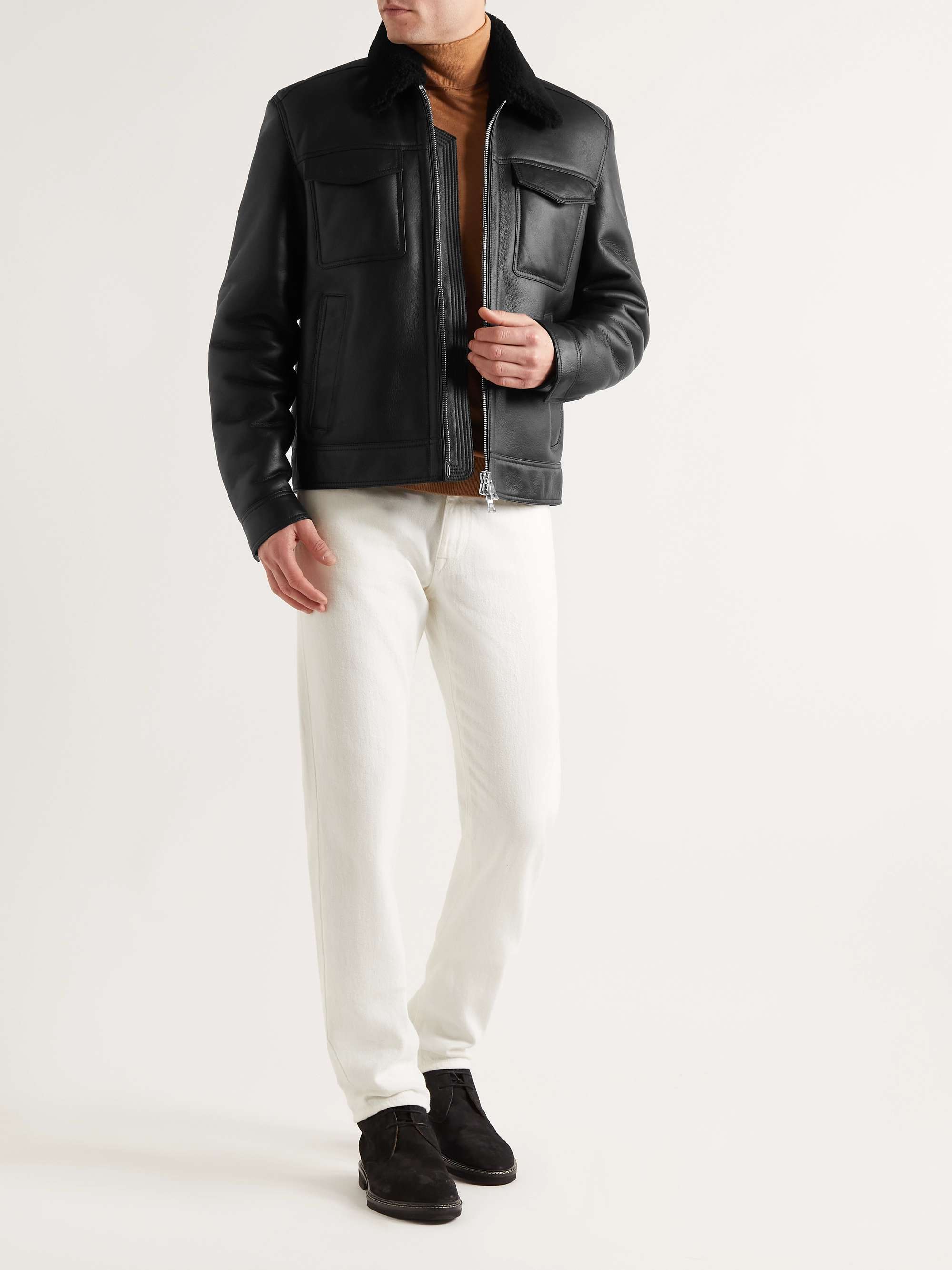 MR P. Nappa Leather and Shearling Trucker Jacket