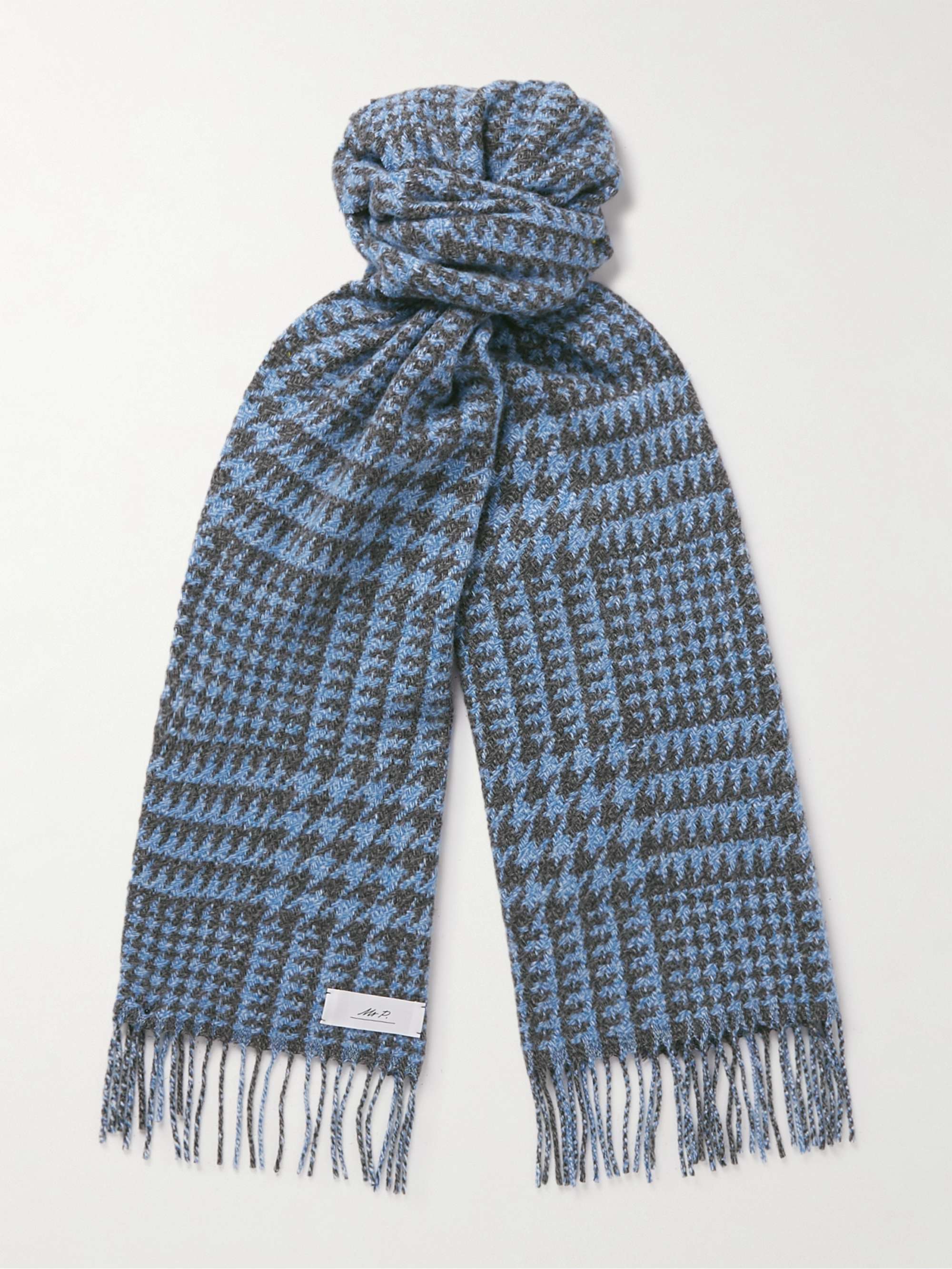 MR P. Fringed Houndstooth Merino Wool and Cashmere-Blend Scarf