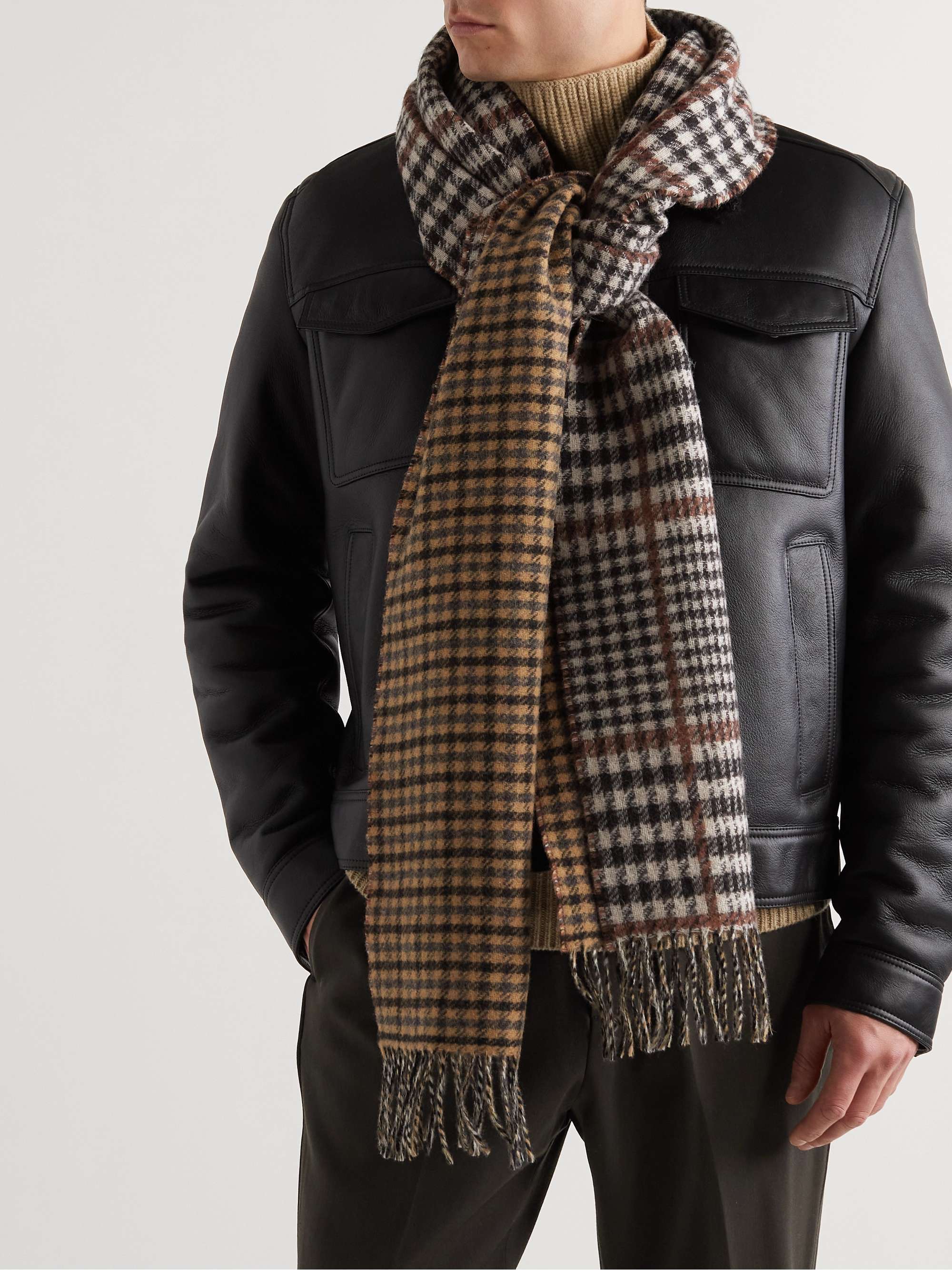 MR P. Fringed Houndstooth Wool-Blend Scarf