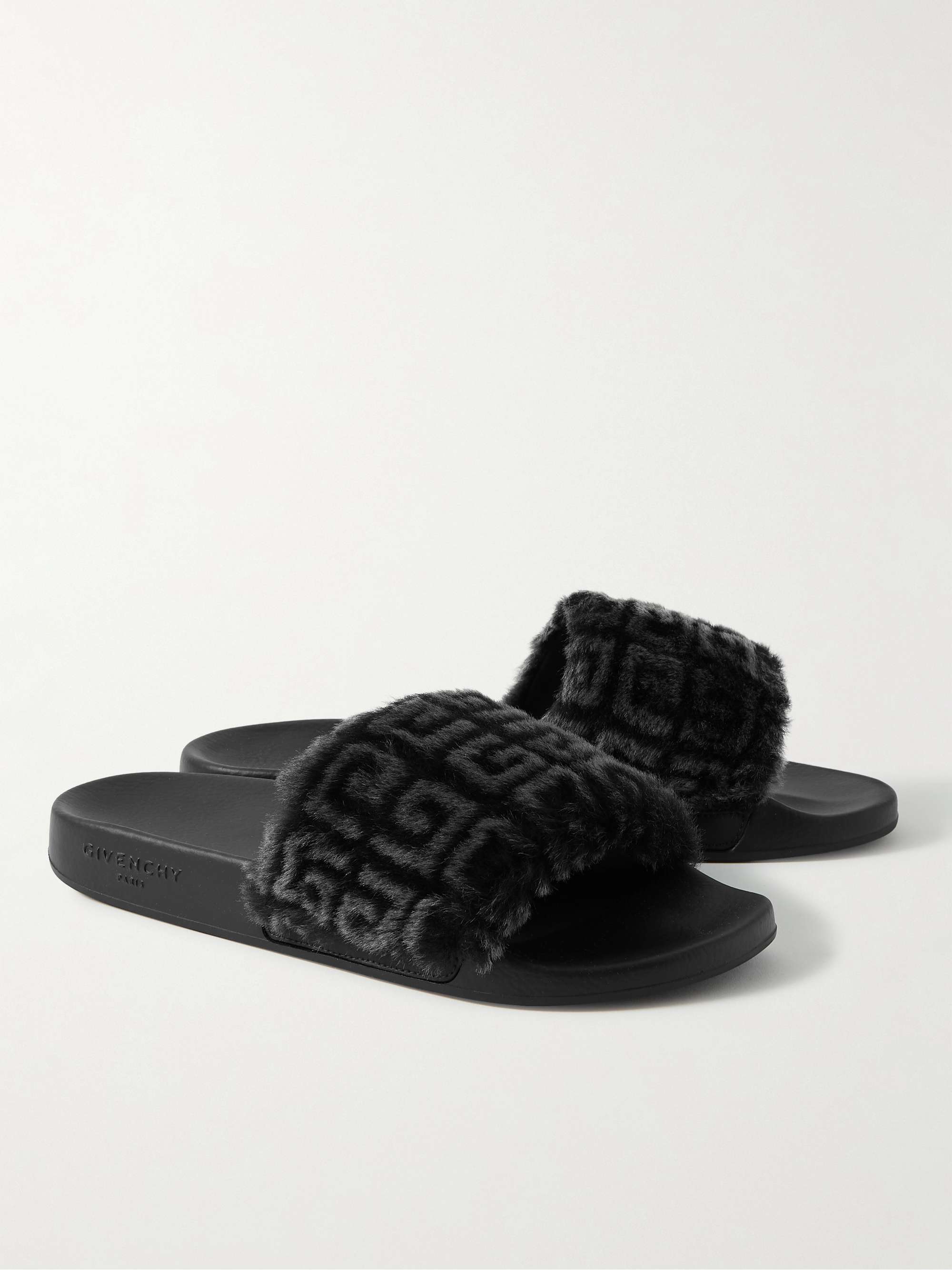 GIVENCHY Printed Shearling and Rubber Slides