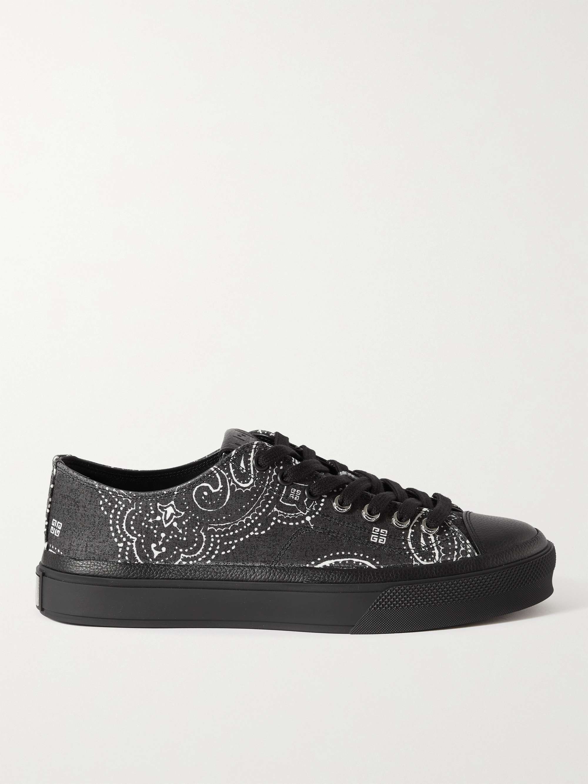 City Leather-Trimmed Bandana-Print Canvas Sneakers