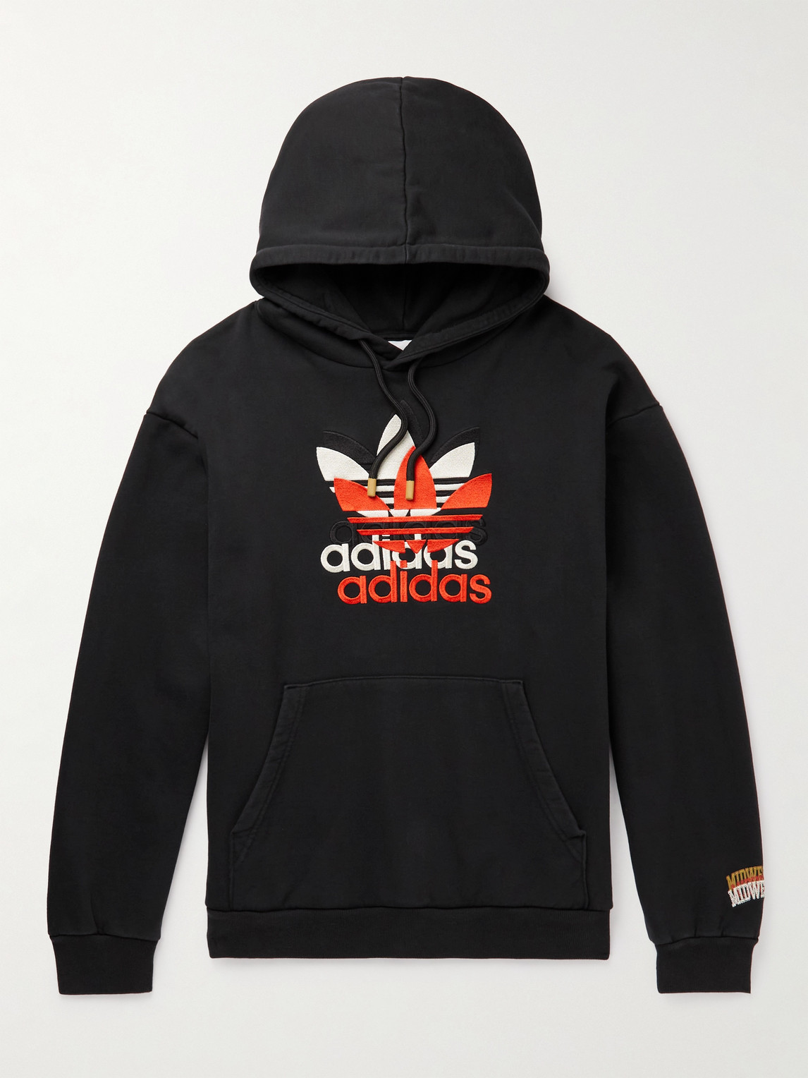 Adidas Consortium Midwest Kids Logo-embroidered Organic Cotton-jersey Hoodie In Black