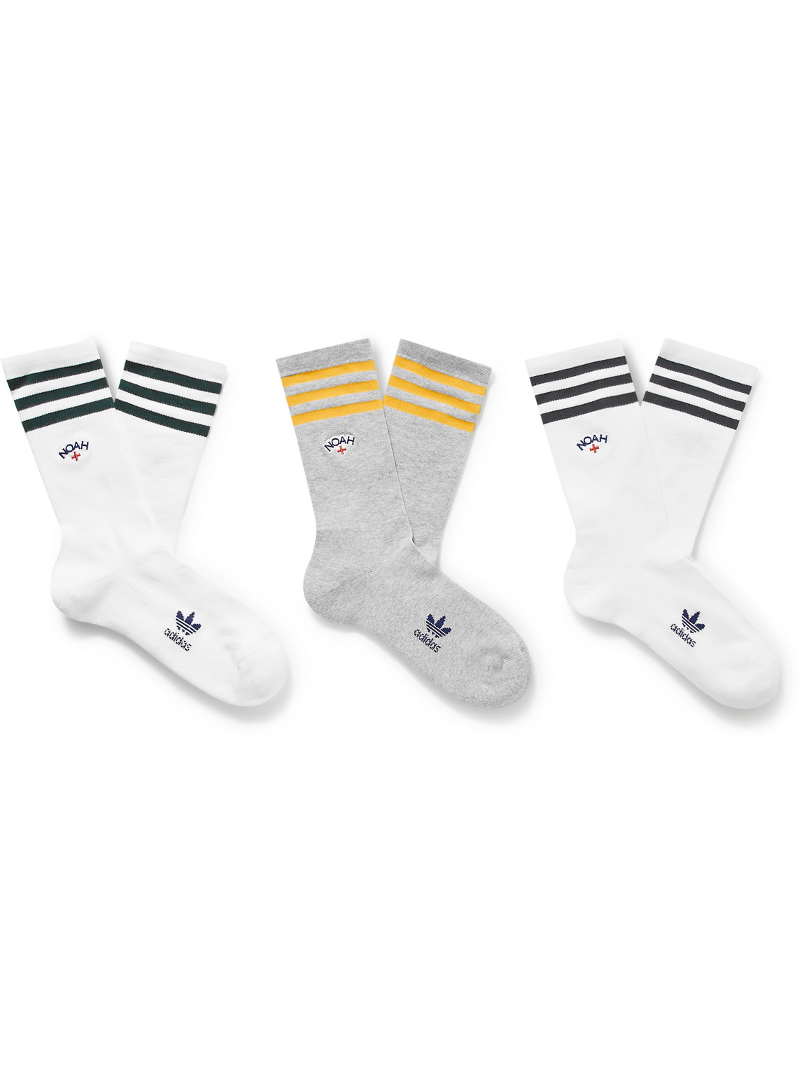 Adidas Consortium Noah Three-pack Logo-embroidered Cotton-blend Socks In Multi