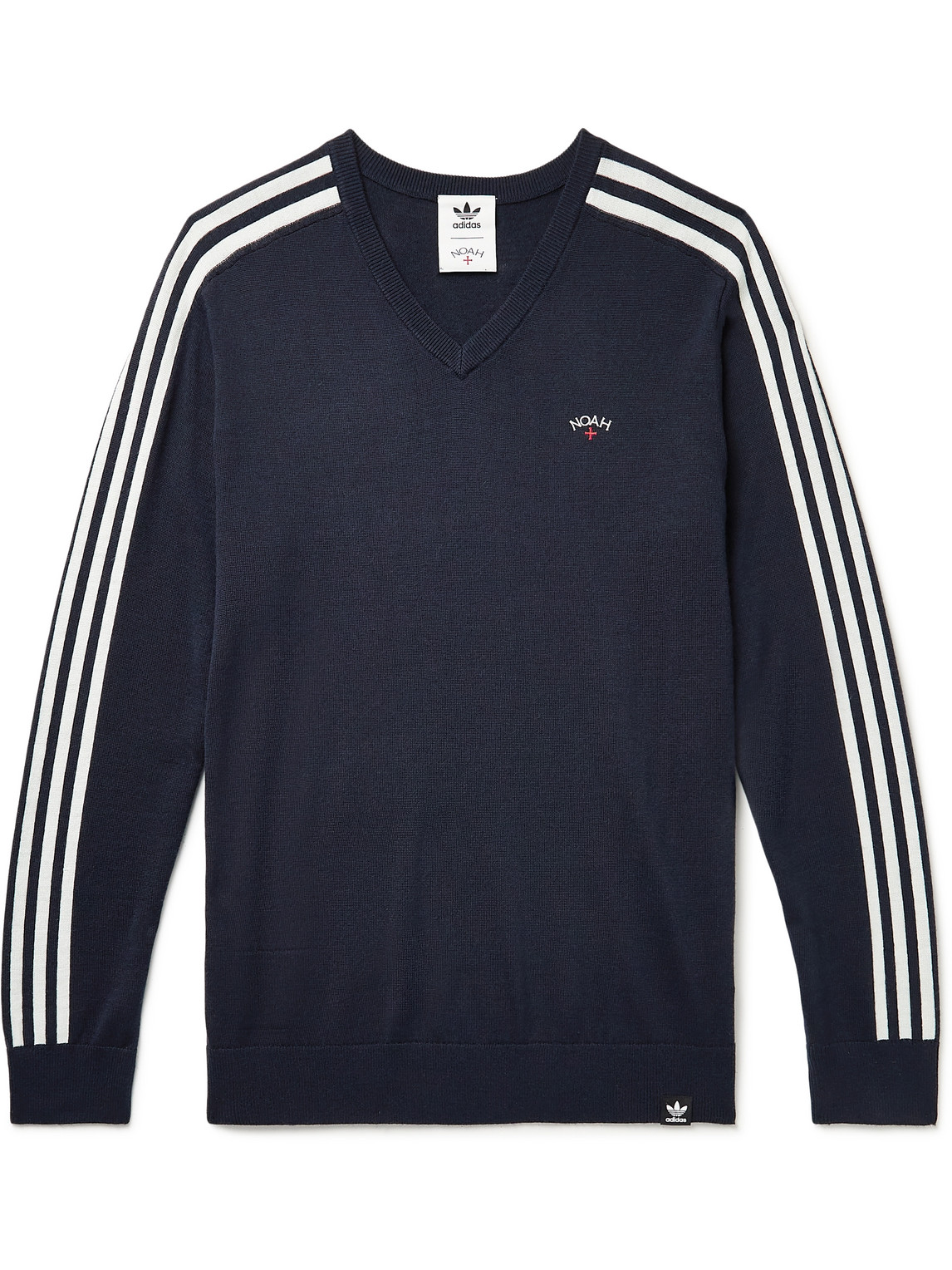 Adidas Consortium Noah Logo-embroidered Striped Wool-blend Sweatshirt In Blue