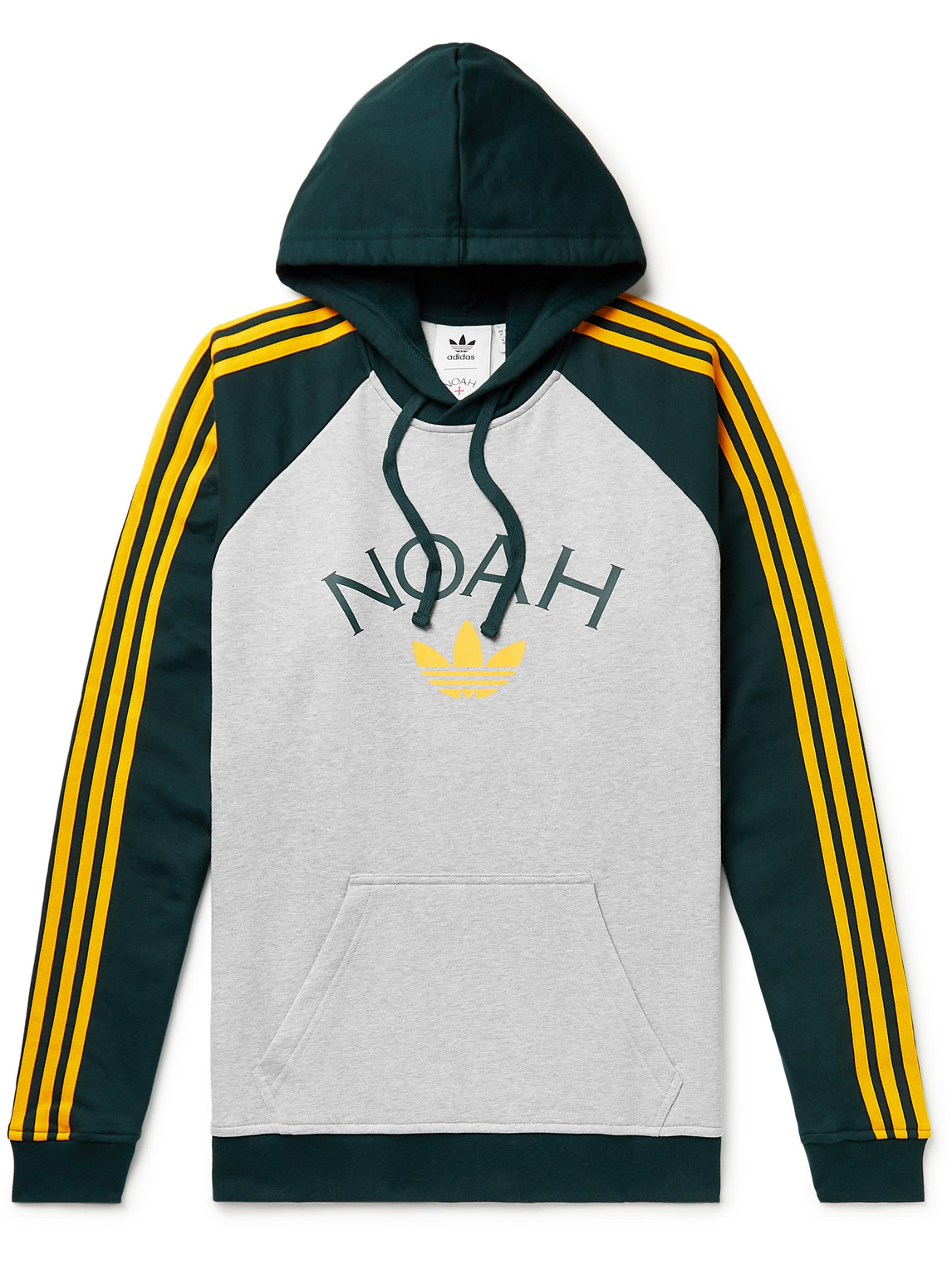 Adidas Consortium Noah Striped Logo-print Cotton-jersey Hoodie In Gray
