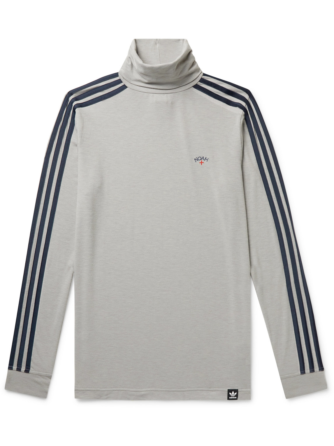 Adidas Consortium Noah Striped Embroidered Jersey Rollneck Sweatshirt In Gray