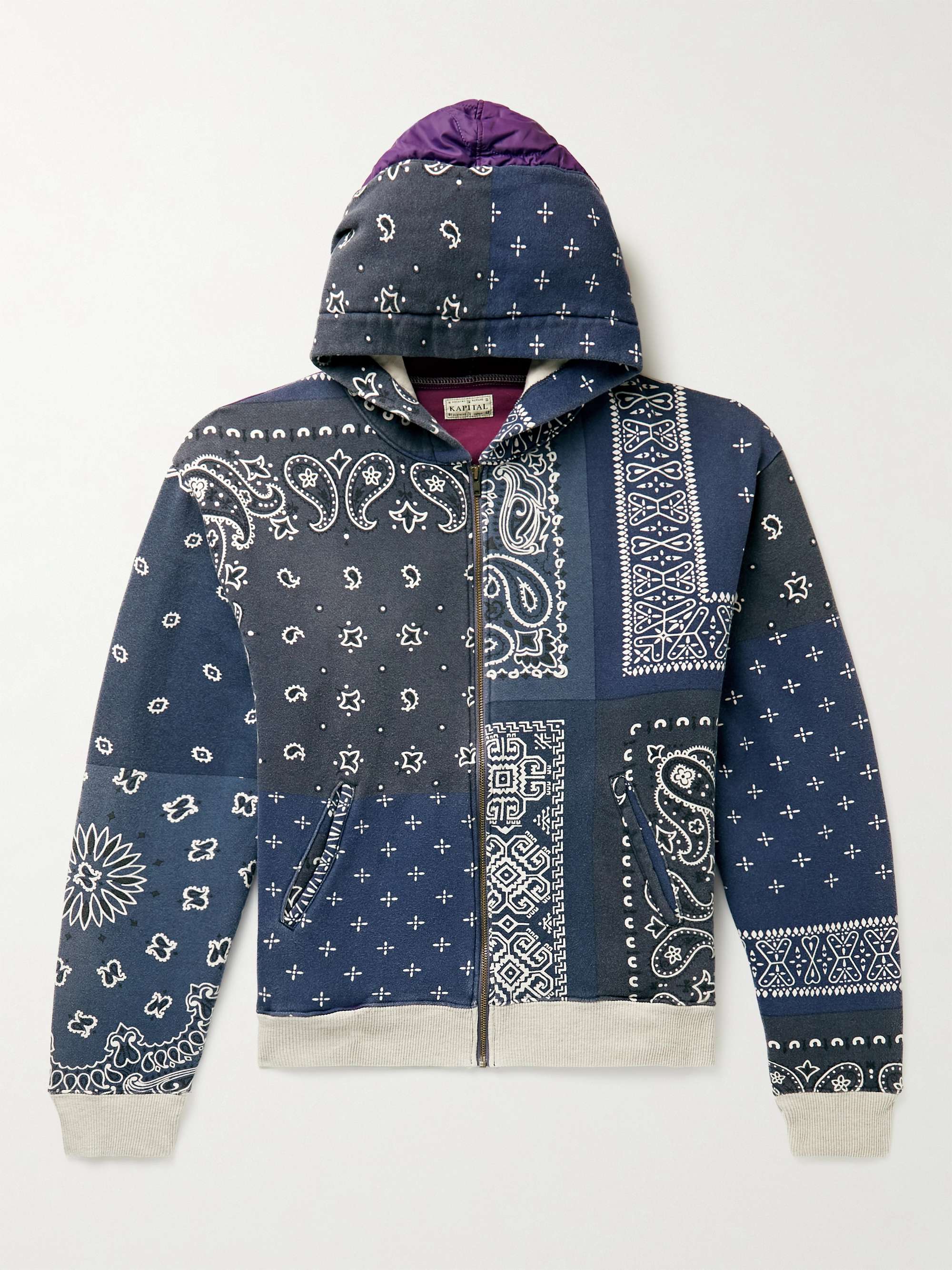 KAPITAL Bandana-Print Cotton-Jersey and Quilted Shell Zip-Up Hoodie