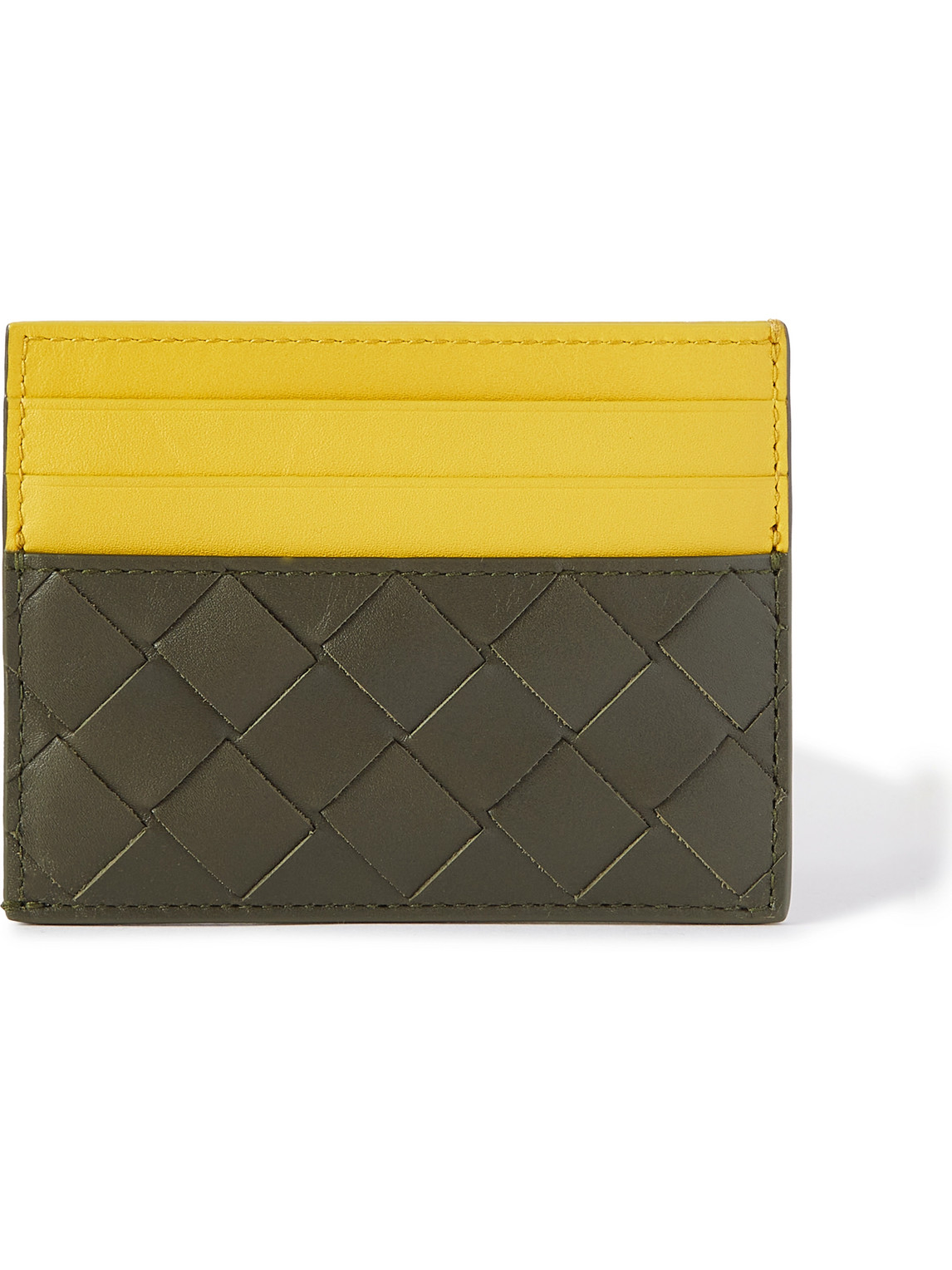 Bottega Veneta Colour-block Intrecciato Leather Cardholder In Green