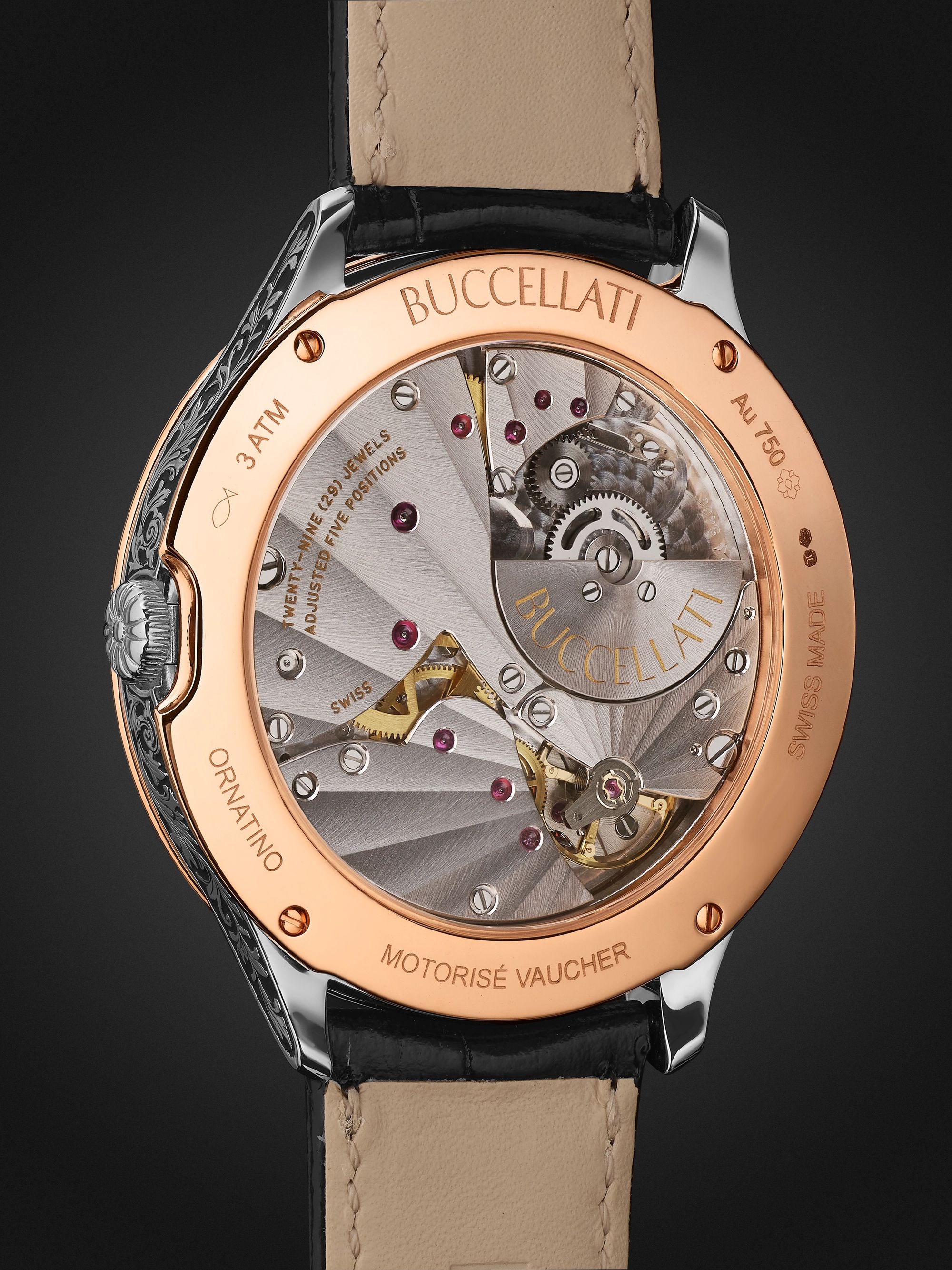 BUCCELLATI Ornatino Automatic 42mm 18-Karat Pink and White Gold and Croc-Effect Leather Watch, Ref. No. WAUMGE013178