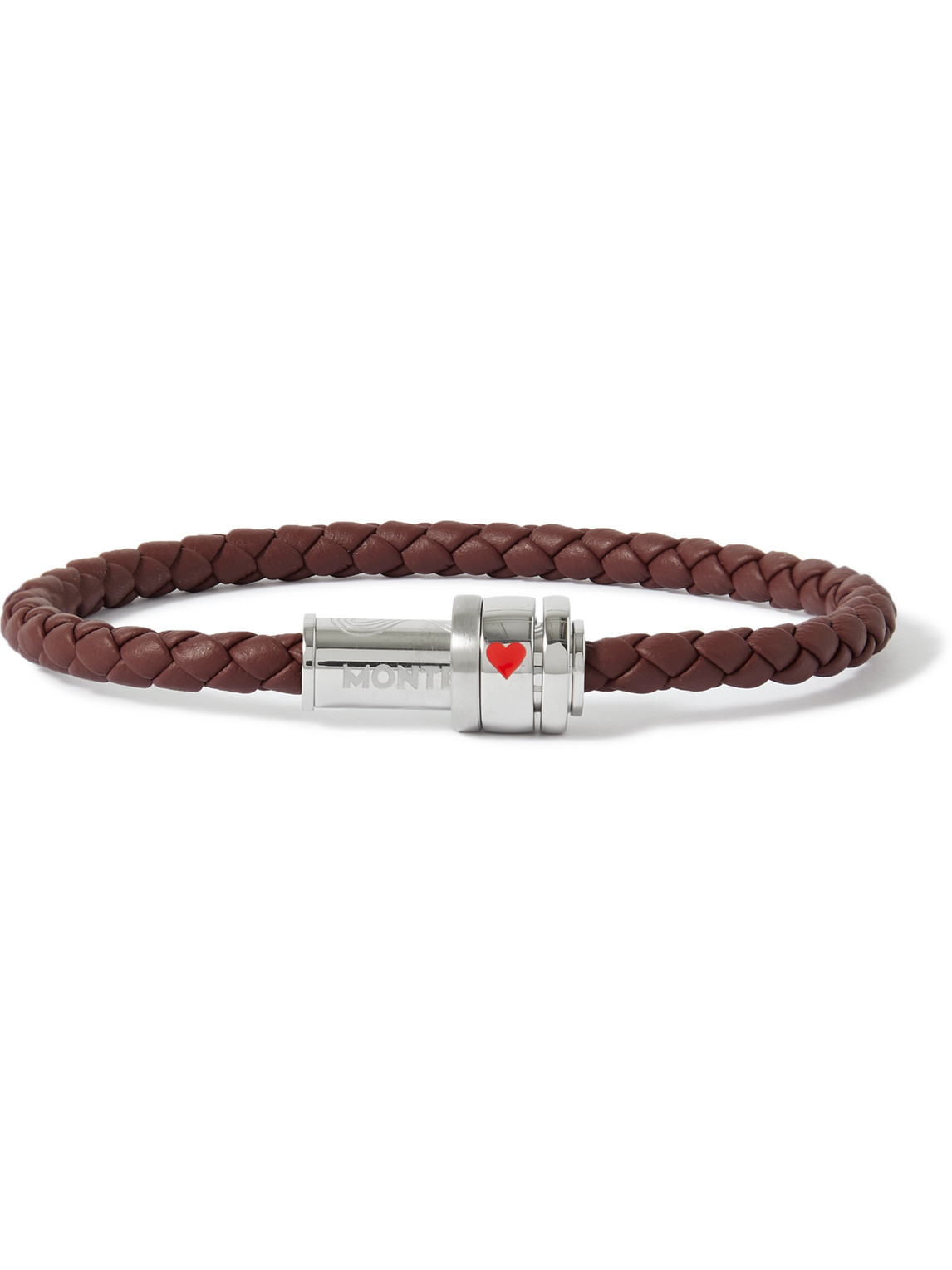 MONTBLANC MEISTERSTÜCK WOVEN LEATHER AND STAINLESS STEEL BRACELET