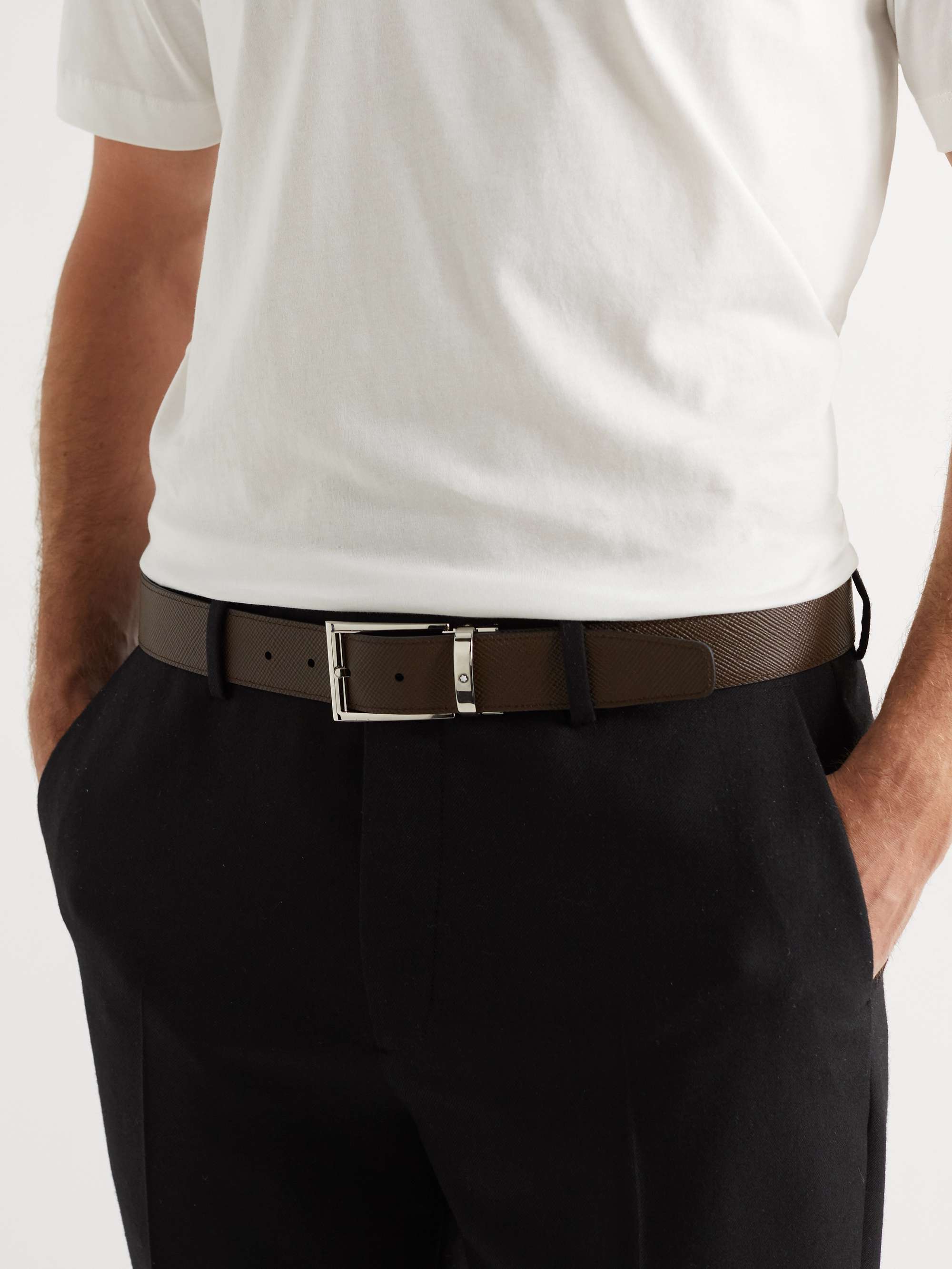 MONTBLANC 3.5cm Reversible Textured-Leather Belt