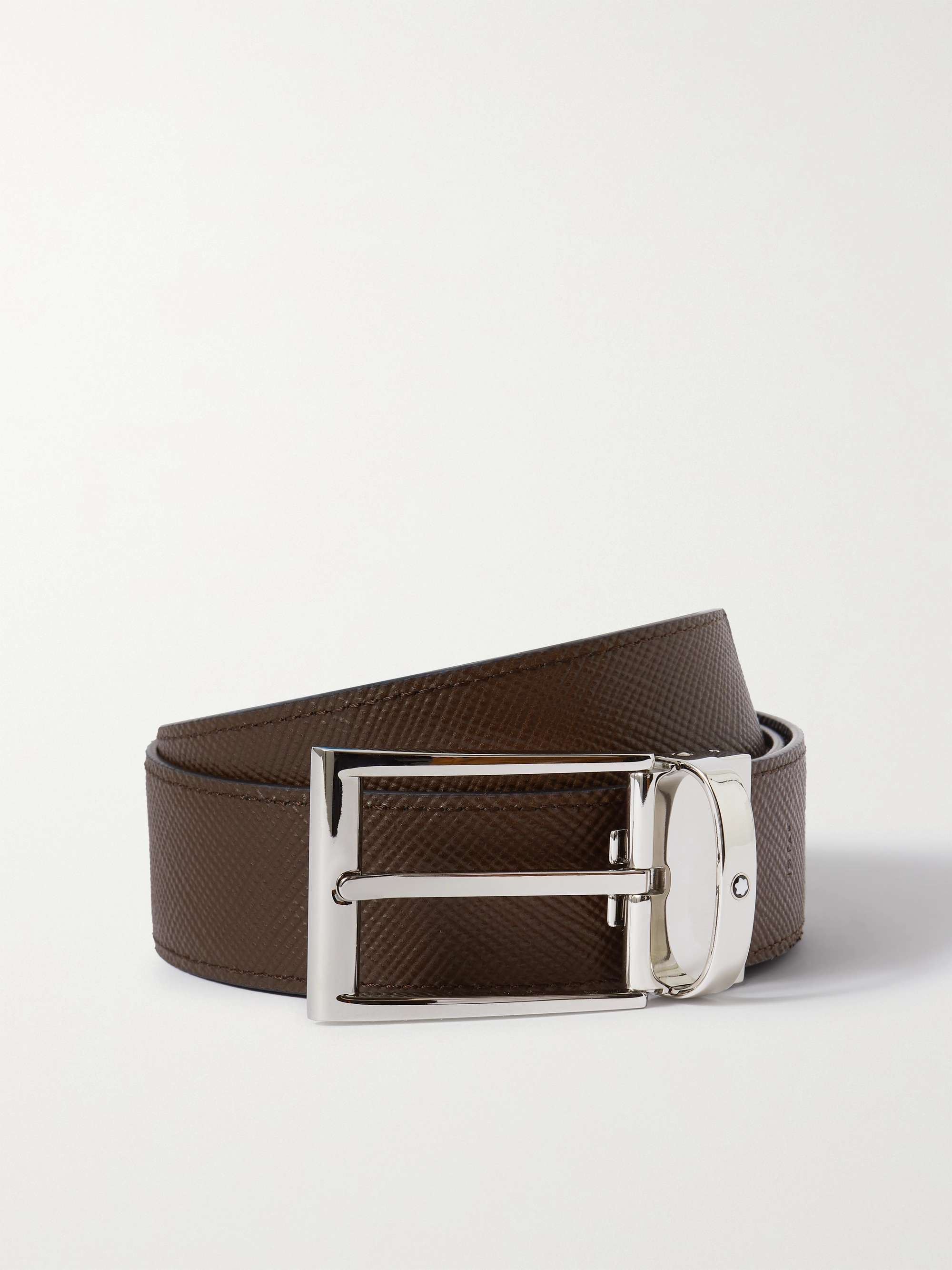 몽블랑 Montblanc 3.5cm Reversible Textured-Leather Belt,Black