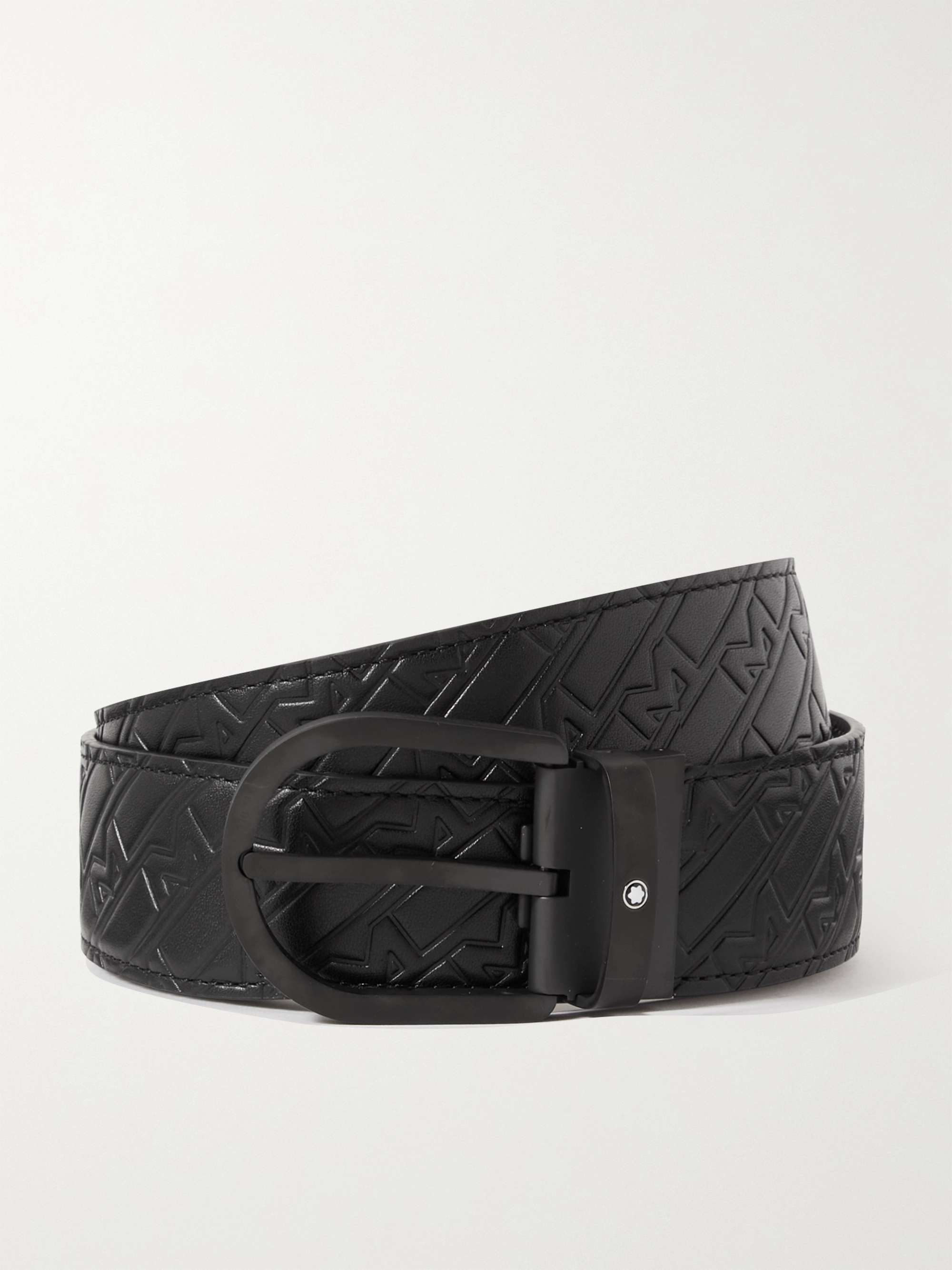 MONTBLANC 3.5cm Logo-Embossed Leather Belt