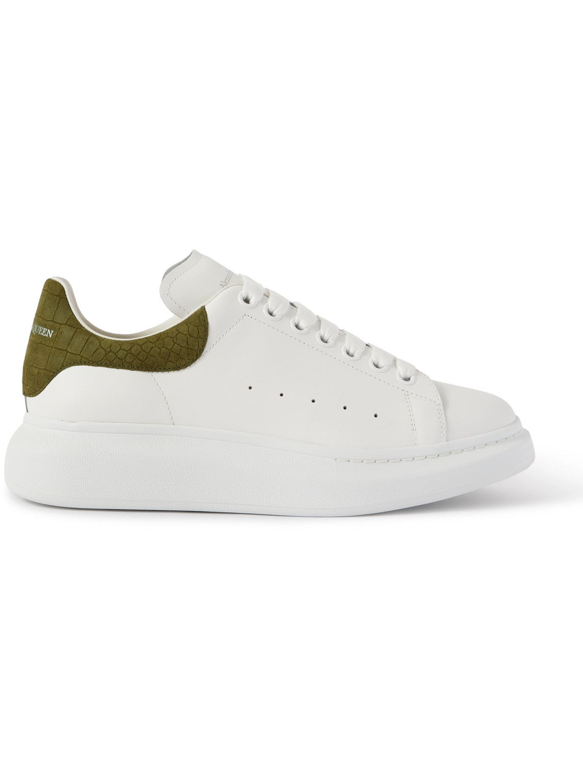 ALEXANDER MCQUEEN EXAGGERATED-SOLE CROC-EFFECT SUEDE-TRIMMED LEATHER SNEAKERS